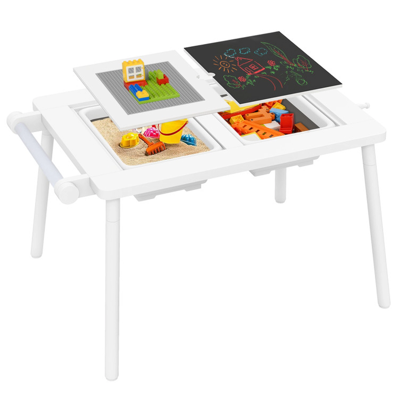 SUGIFT White Foldable Bins Paper Roll and Block Boards Kids Sensory Table and Chair Set