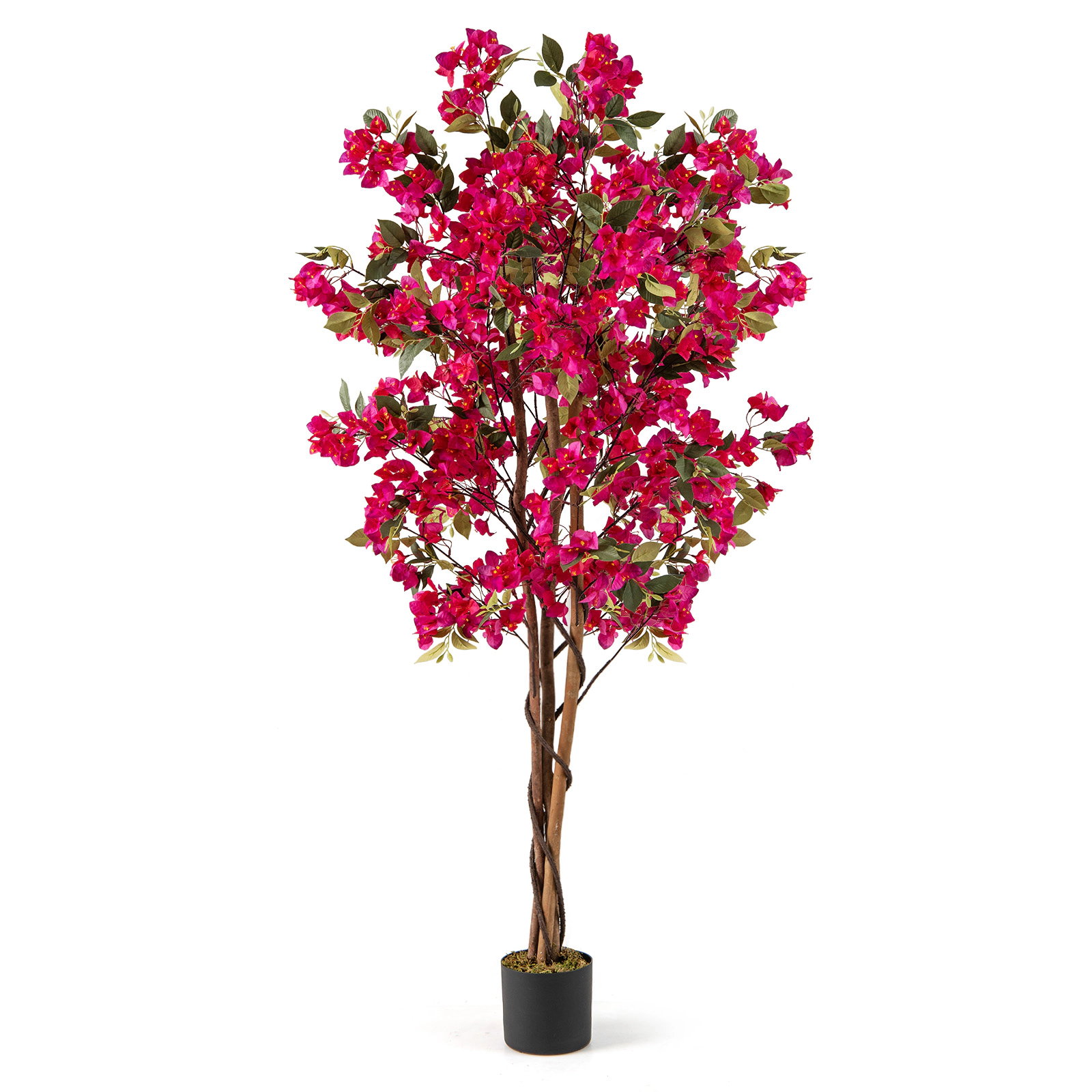 SUGIFT 6-ft Tall 910-Flower Faux Bougainvillea Artificial Tree with Weighted Cement-Filled Planter