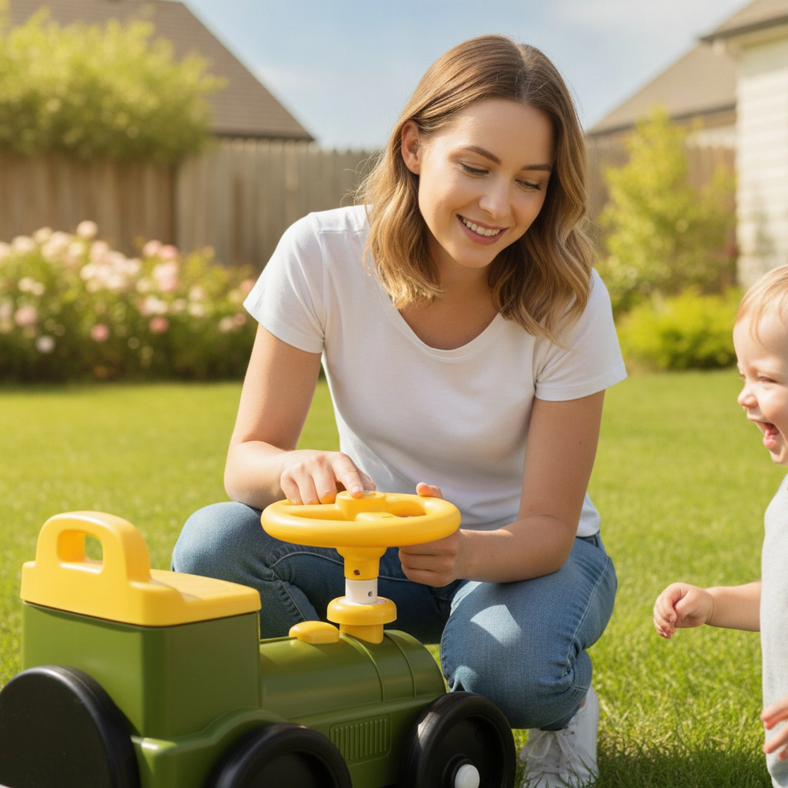 Toddler Ride on Toy Train Whistle Sound Button Steering Wheel Under Seat Storage 19-36 Months 33-lb Capacity