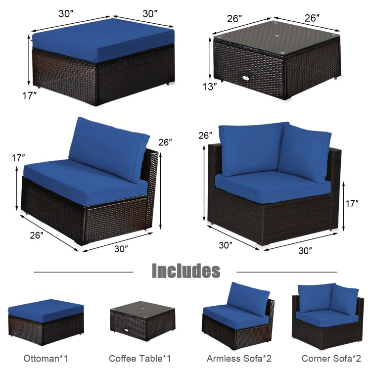 Hivvago 6 Pieces Outdoor Patio Rattan Sectional Sofa Set With Coffee Table