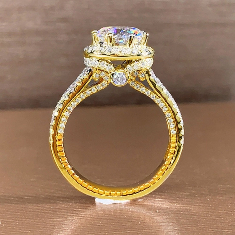 Wardrobe Whimsy Round Cut Halo Cubic Zirconia Split Shank Engagement Ring for Women