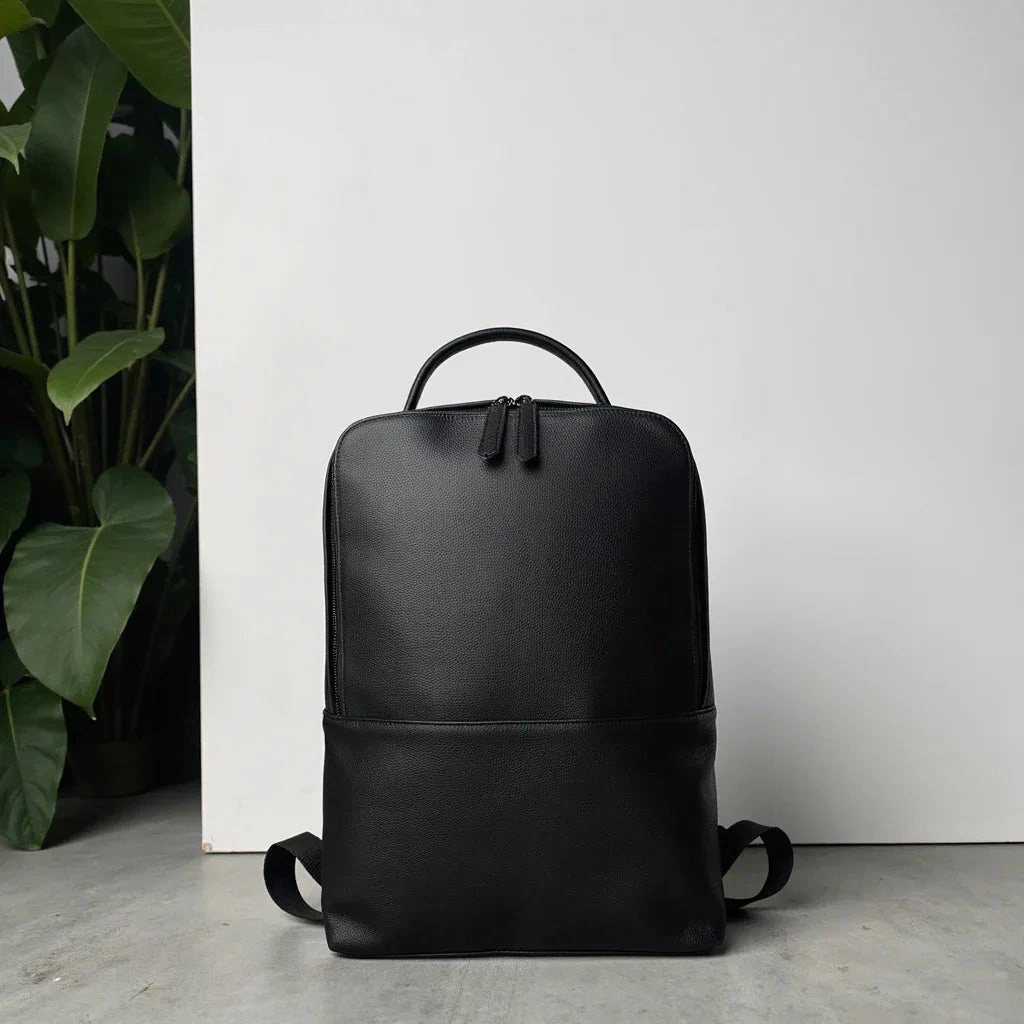 Steel Horse Leather Unisex Skald Black Pebbled Leather Backpack | Slim Black Leather Backpack