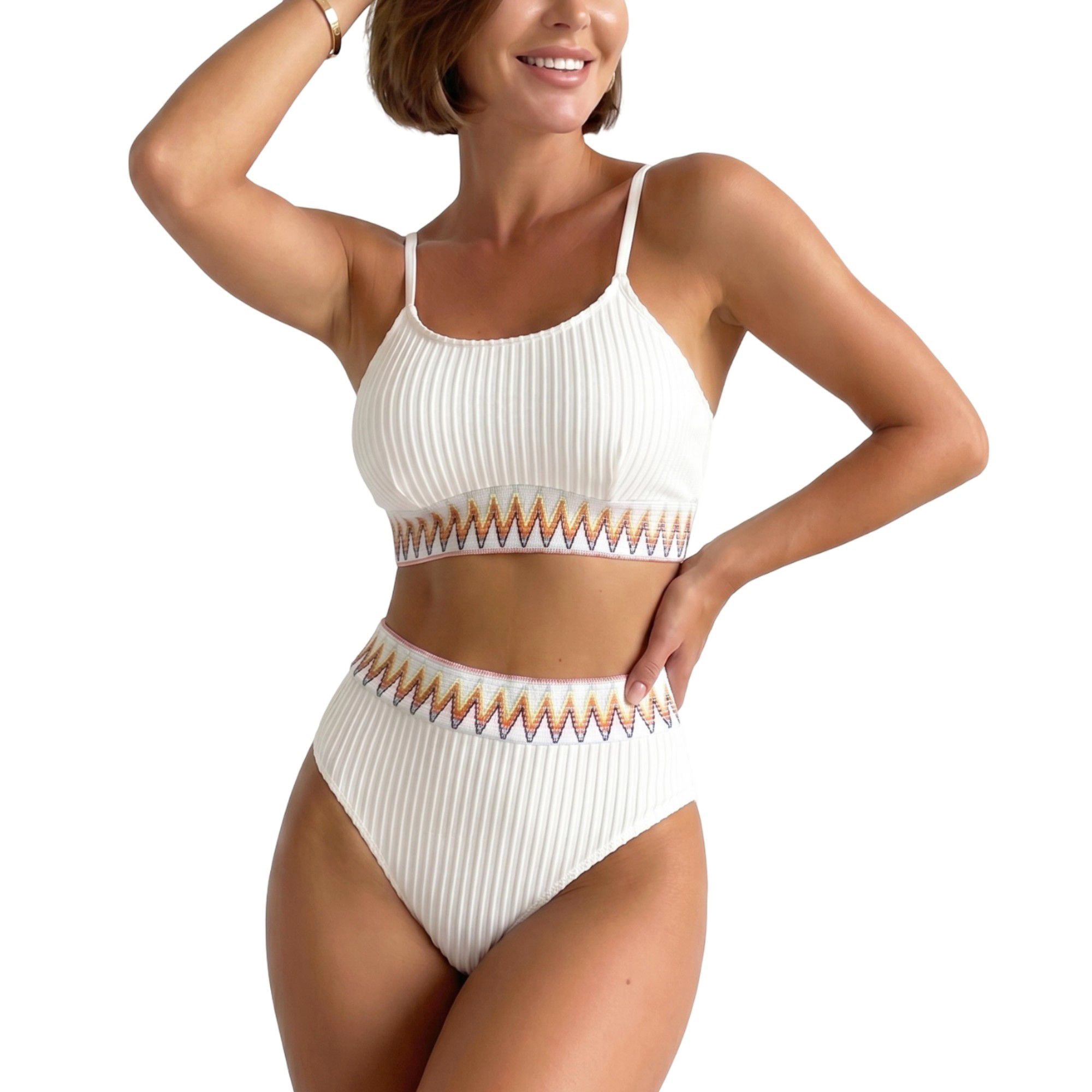 Anna-Kaci White Crochet Triangle Halter Bikini Set