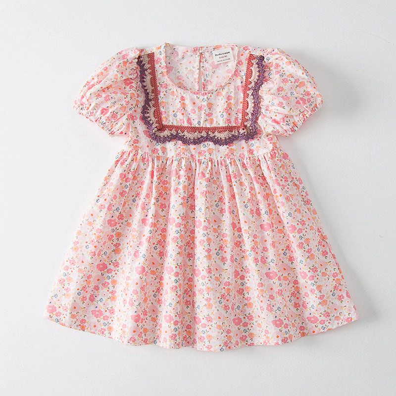 MyKids-USA Baby Girl Solid Color Embroidered Design Doll-Neck Dress
