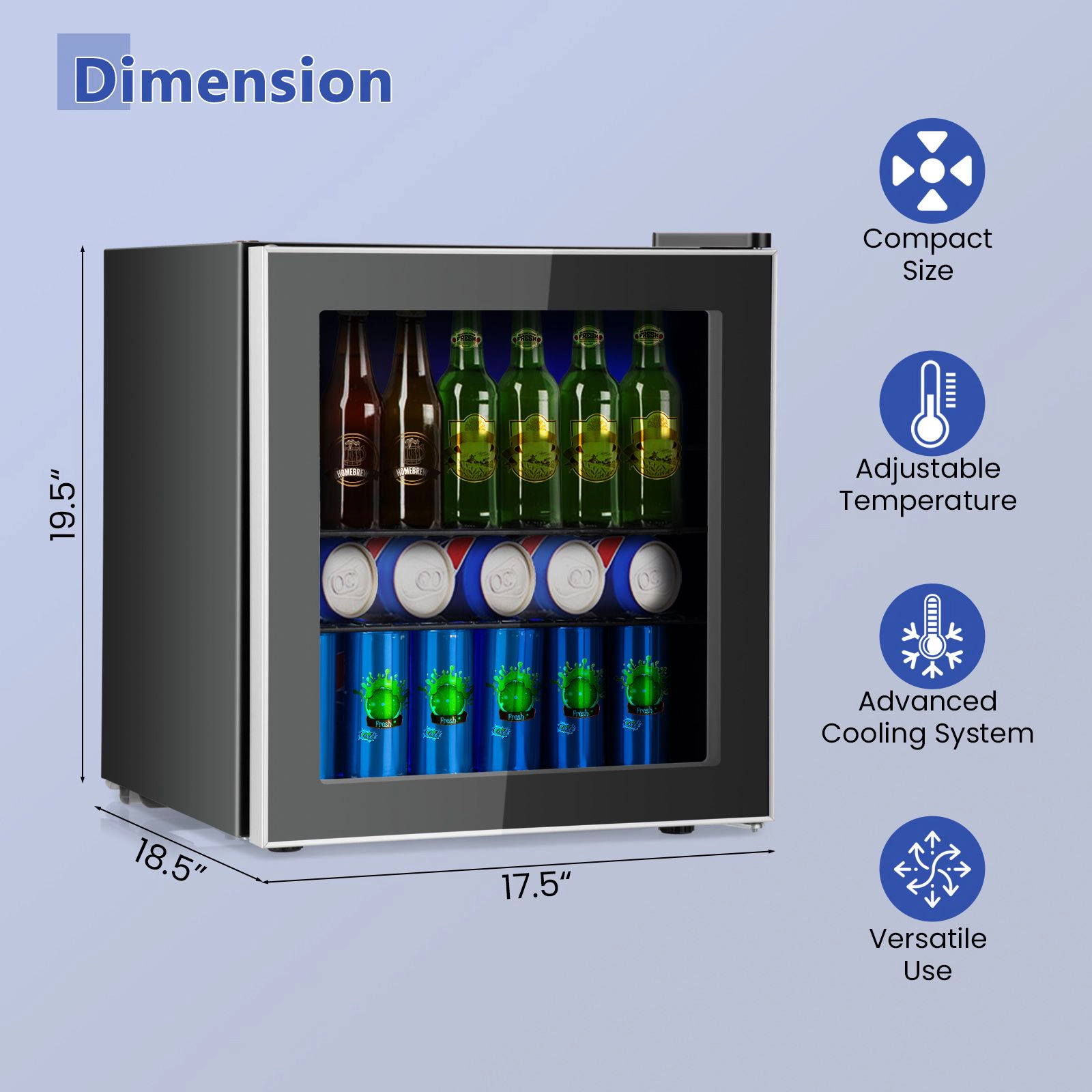 SlickBlue 1.6 Cu Ft Beverage Refrigerator, 60 Can Mini Fridge