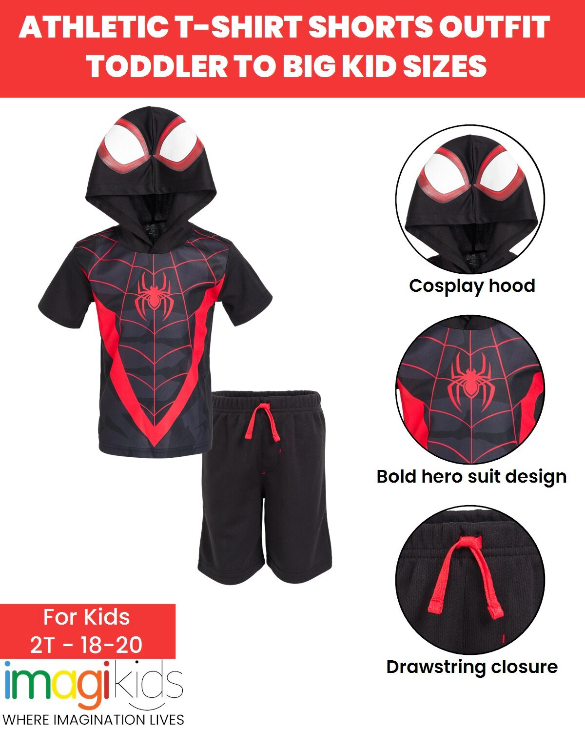Marvel Boys' Cosplay Hooded T-Shirt and Shorts Set