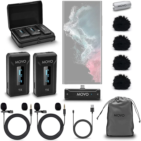 Movo WMX-2-C Duo Wireless Microphone System for USB-C – Dual Clip-On Lavalier Mics for iPhone 15, Android, iPad Pro