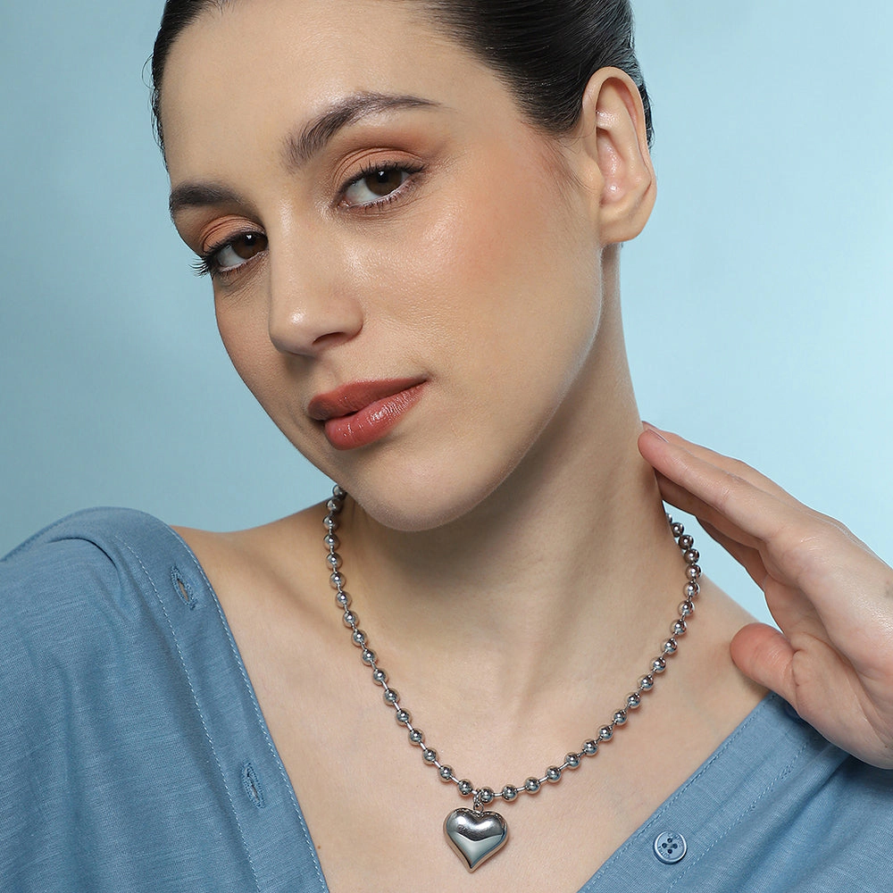 SOHI Women's The Puffer-Cuoer Pendant Necklace - Chrome Silver