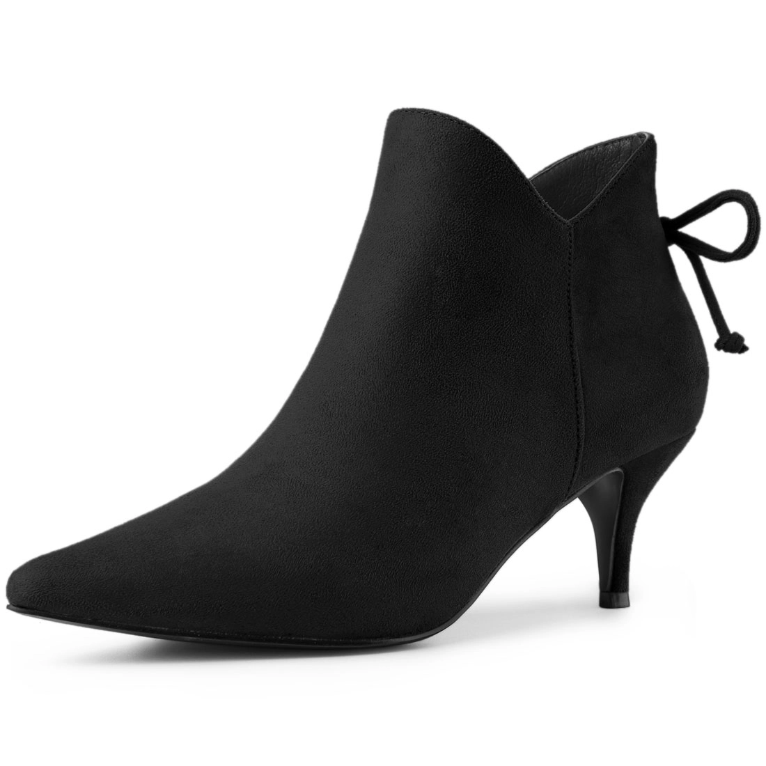 BLISSFUL STEP Women Pointed Toe Kitten Heel Ankle Booties