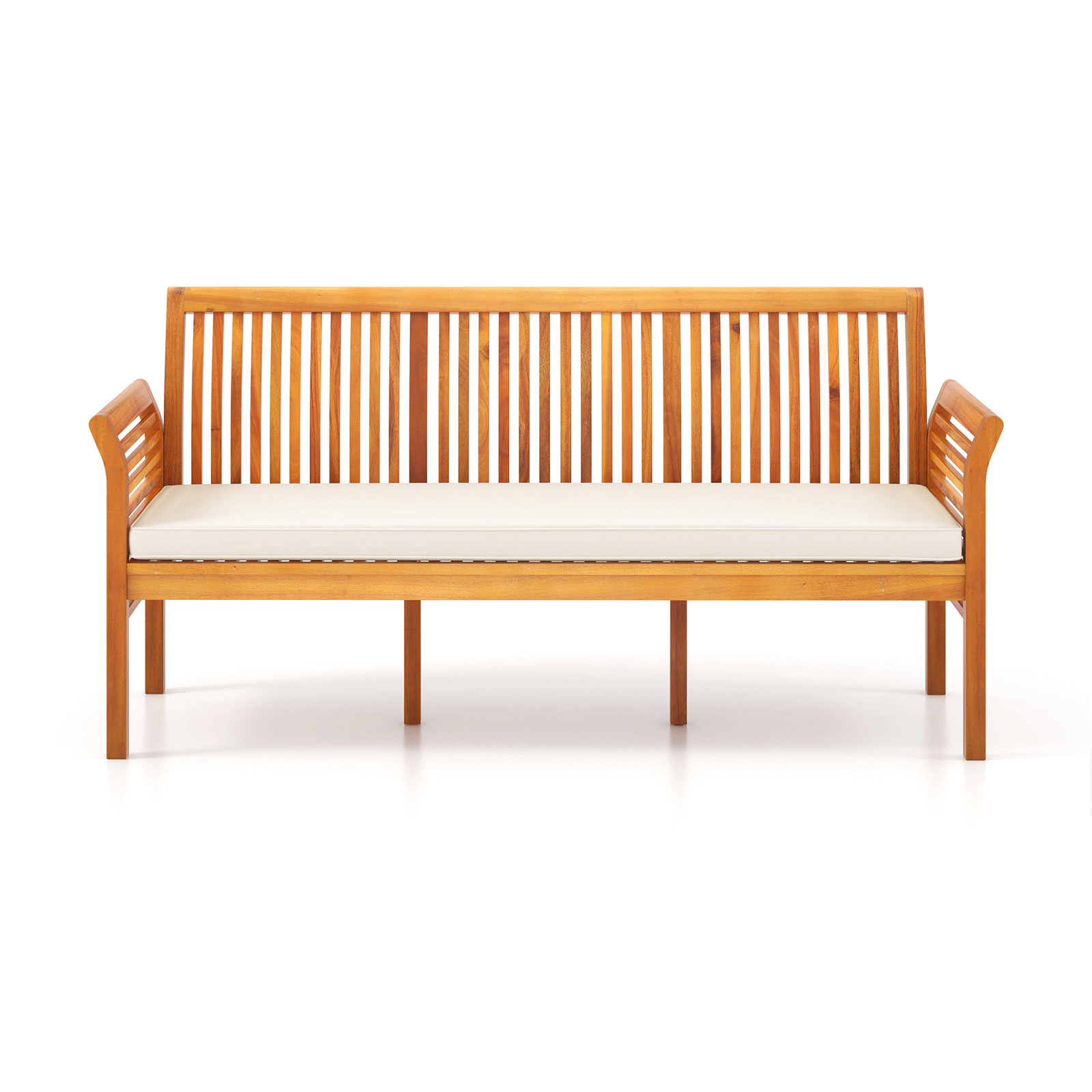 LJG 62.5 Inches Patio 3-Seat Wood Bench with Soft Seat Cushions