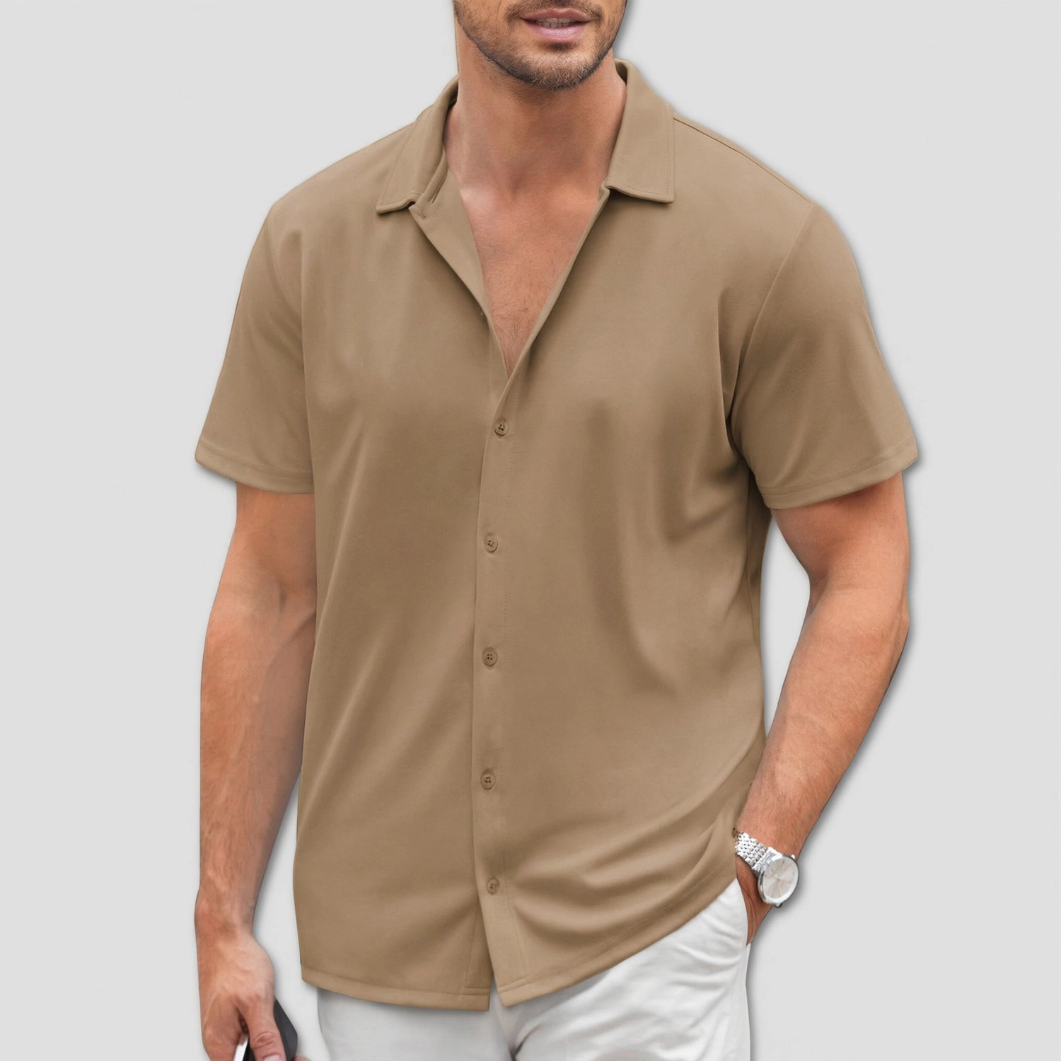 COOFANDY Mens  Short Sleeve Button Down Shirts Lapel V Neck Casual