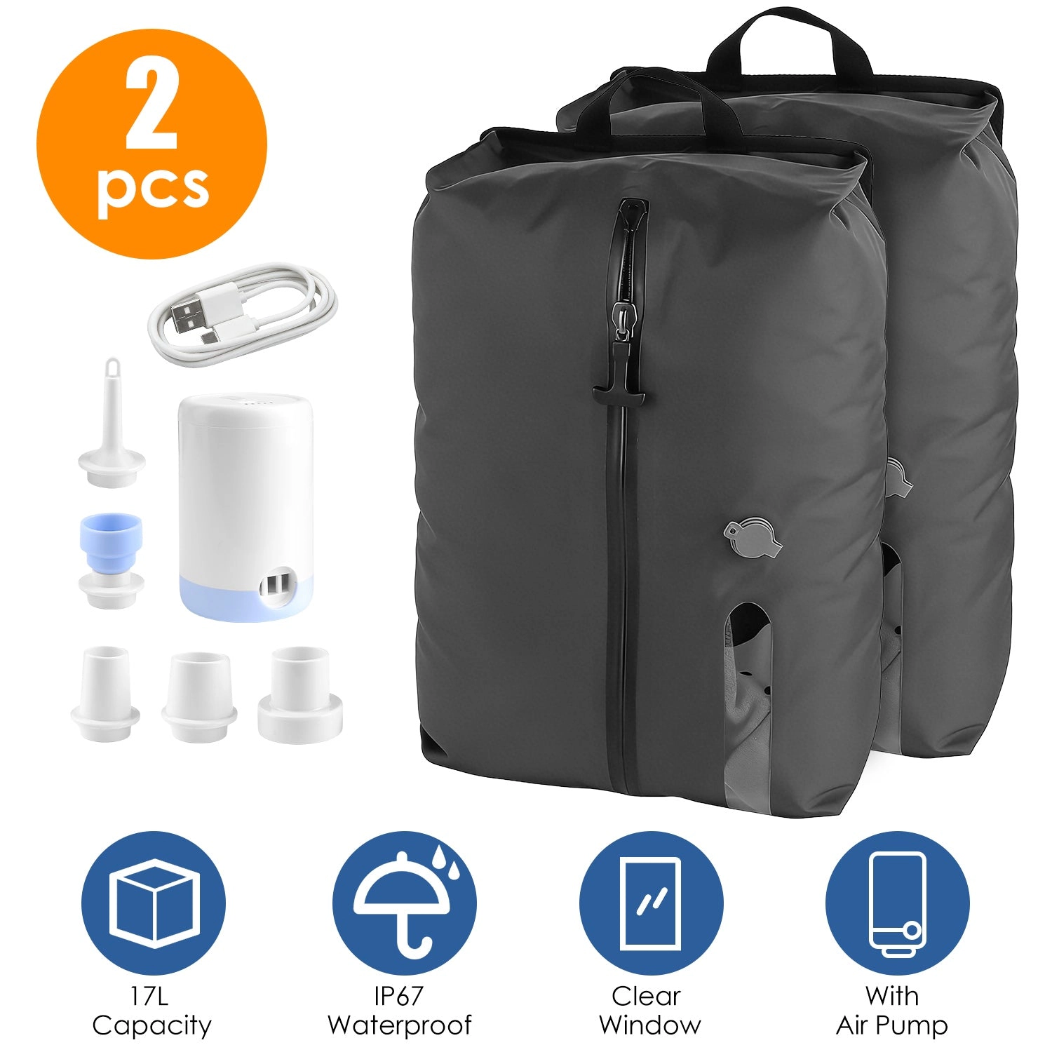 GBruno 2 Pcs Waterproof Vacuum Storage Bags With Pump