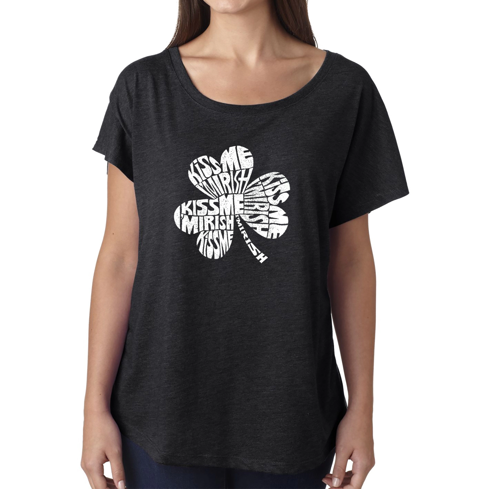LA Pop Art Women's Dolman Word Shirt - KISS ME I'M IRISH