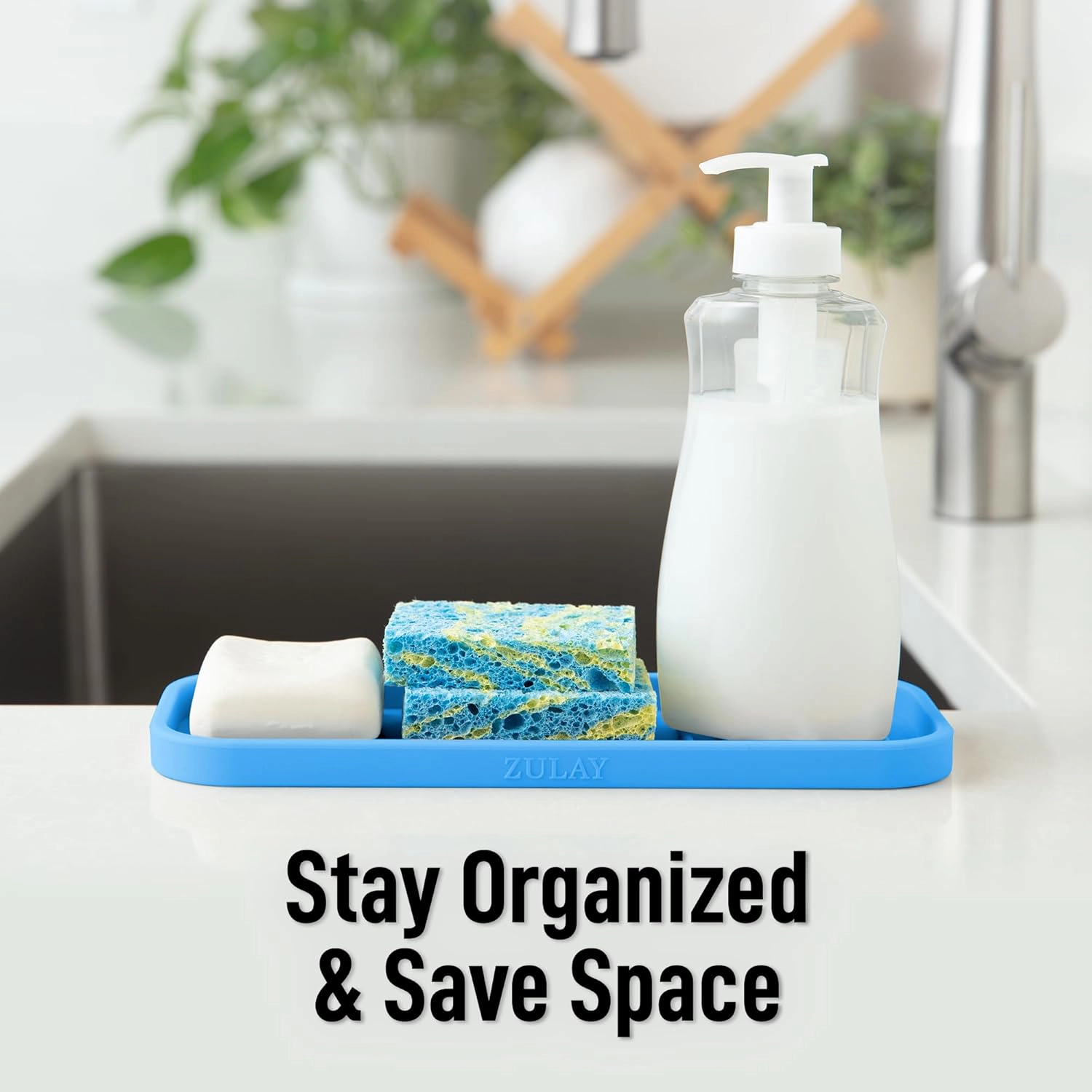 Zulay Kitchen Silicone Sponge Holder for Sink - Flexible Multipurpose Soap Tray