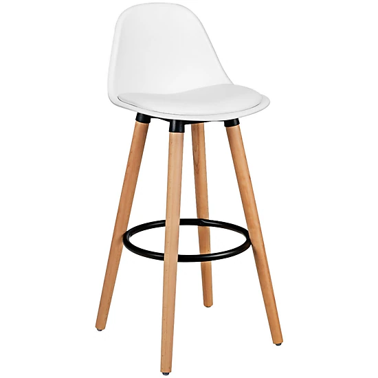 SUGIFT 2-Piece Mid Century Bar Stool Set with Beech Wood Legs 250-Lb Capacity Dining Pub Chairs White