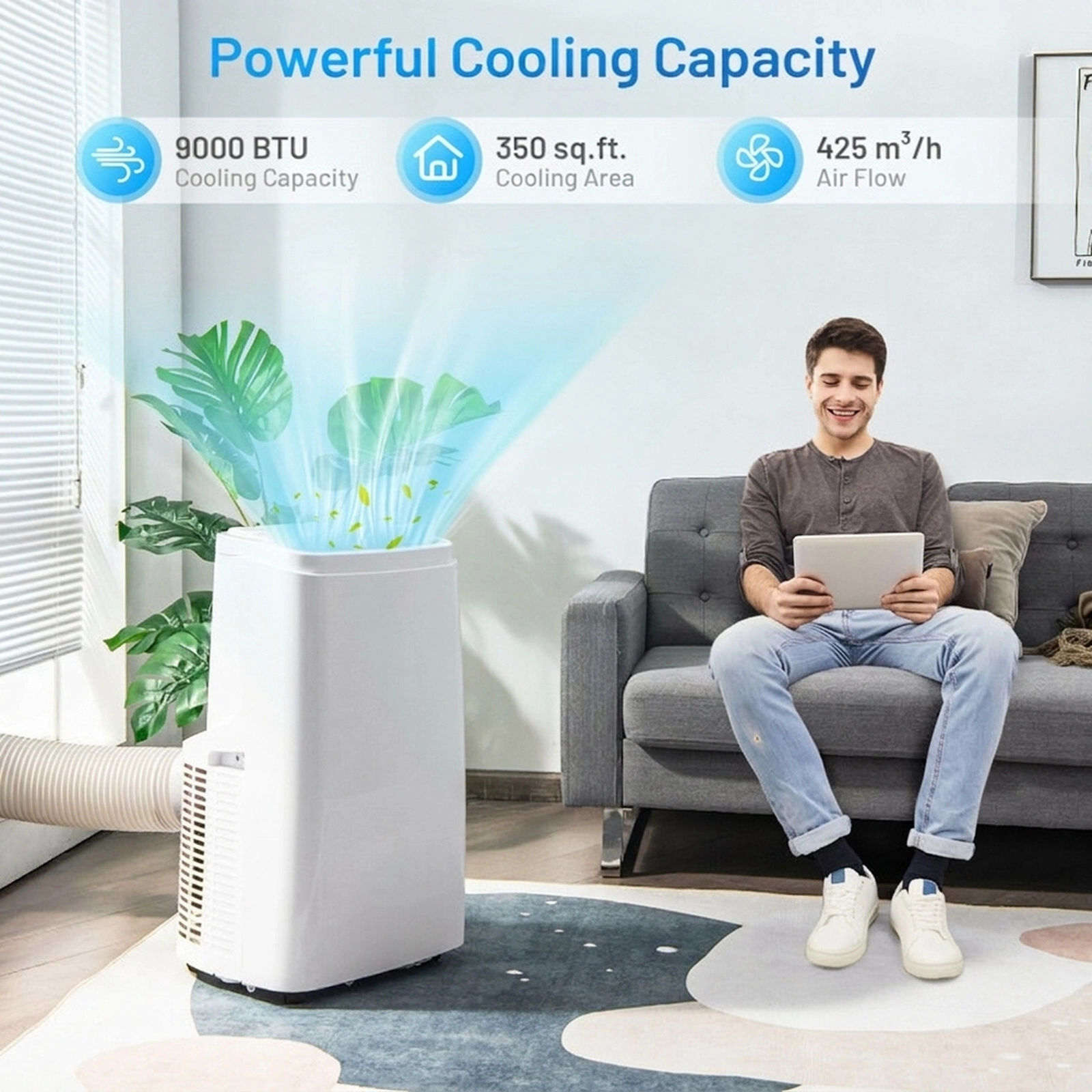 SUGIFT White 9000-BTU 3-in-1 Portable Air Conditioner with Dehumidifier and Remote 16.5-in W 14-in D 28.5-in H