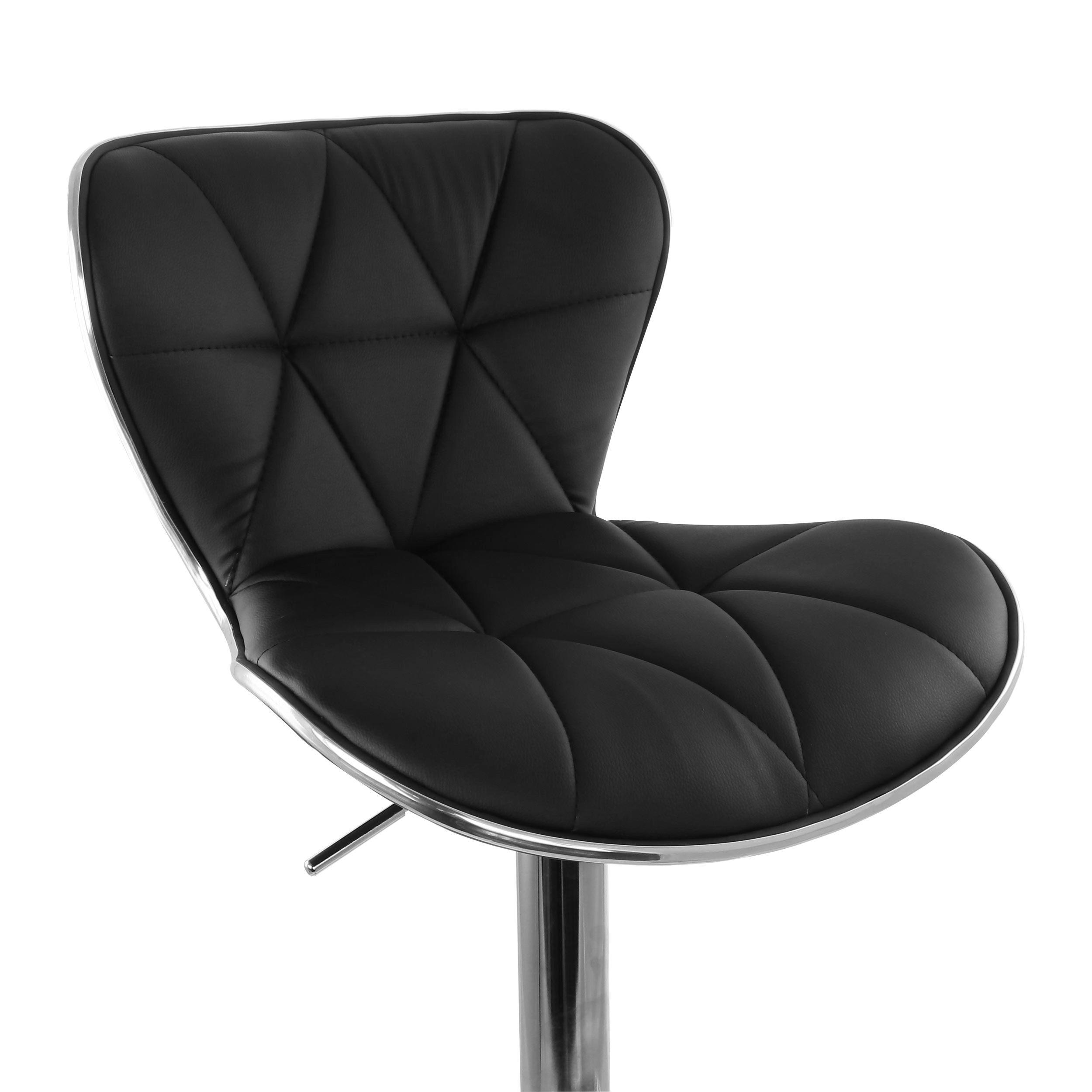 Elama 2 Piece Diamond Tufted Faux Leather Adjustable Bar Stool in with Chrome Trim and Base
