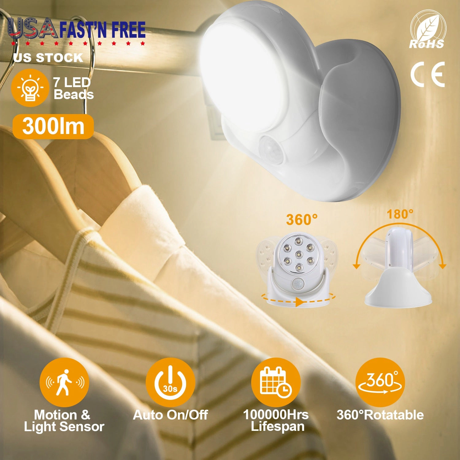 GBruno Motion Sensor LED Spotlight With Rotating Base
