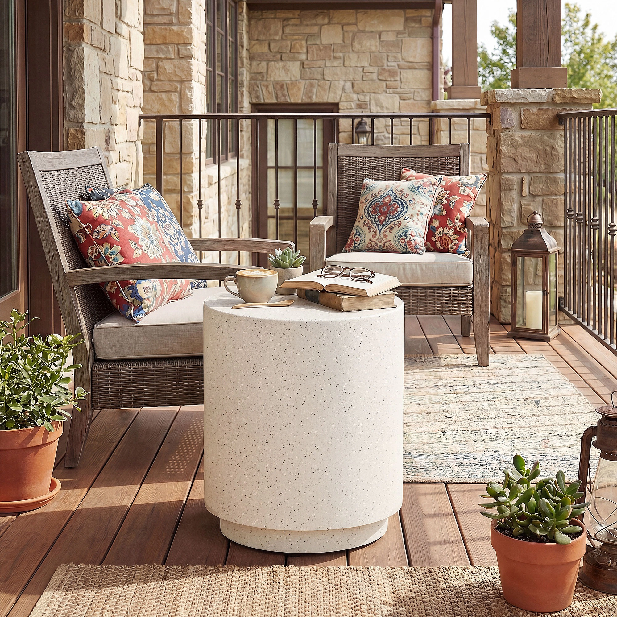 HONGGE Lightweight Accent Table with Concrete Finish Round Side