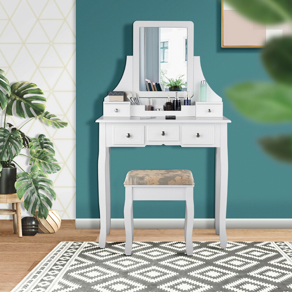 Hivvago 5 Drawers Removable Box Makeup Dressing Vanity Set