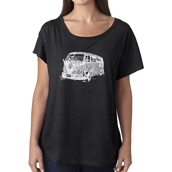 LA Pop Art Women's Dolman Word Art Shirt - THE 70'S