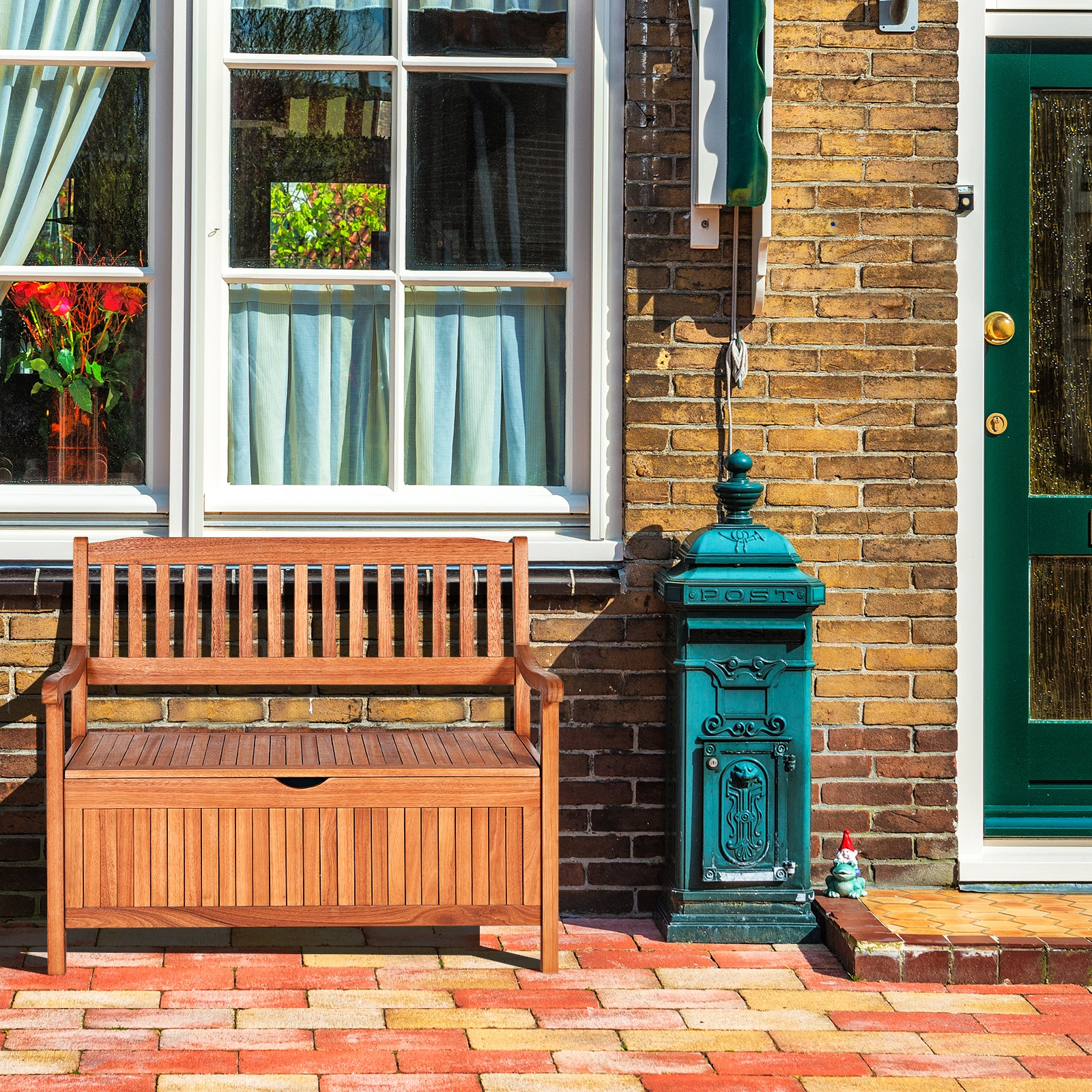 Hivvago 33 Gallon Wooden Storage Bench With Liner For Patio Garden Porch