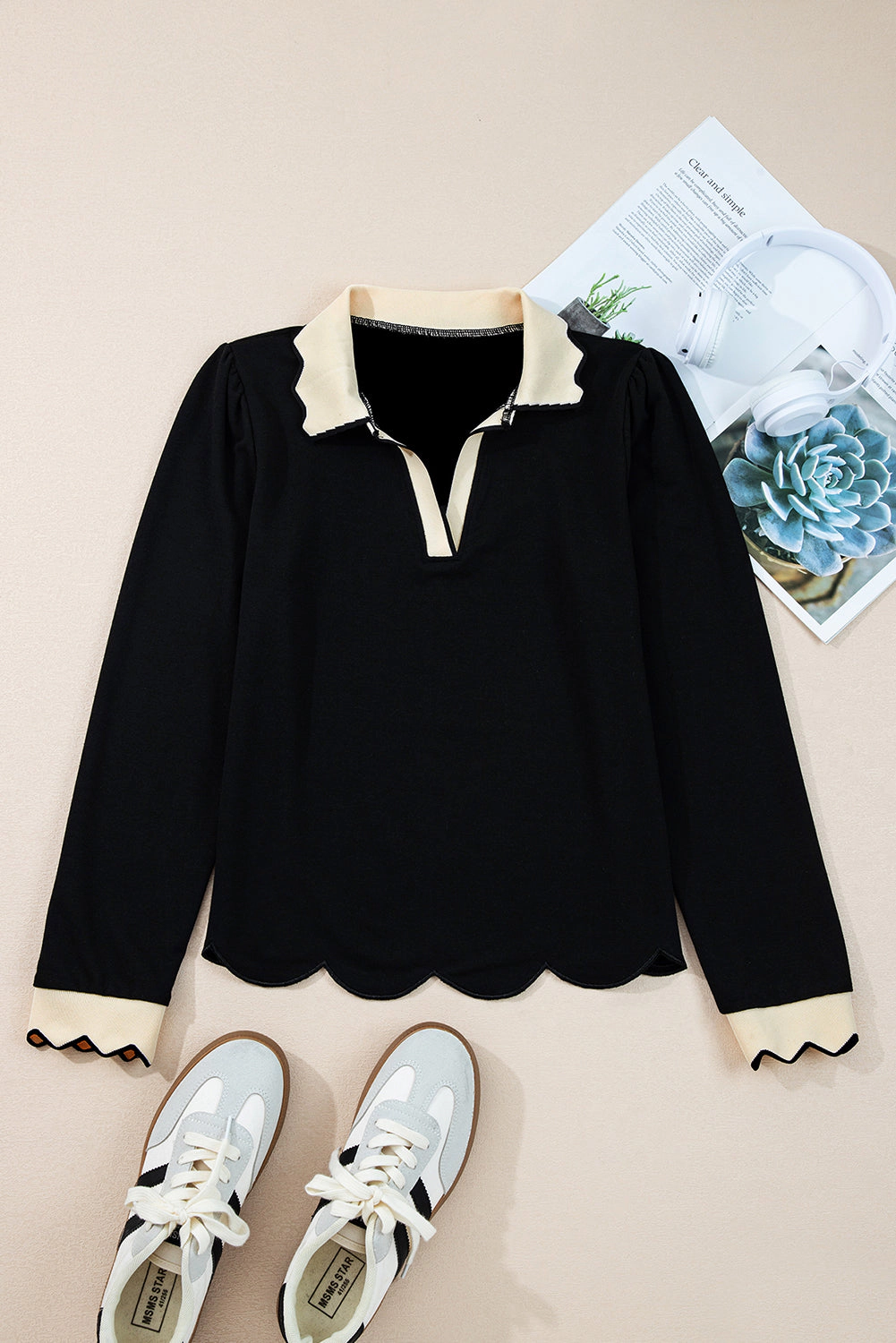 Threaded Pear Maryam Collared Top Long Sleeve Top