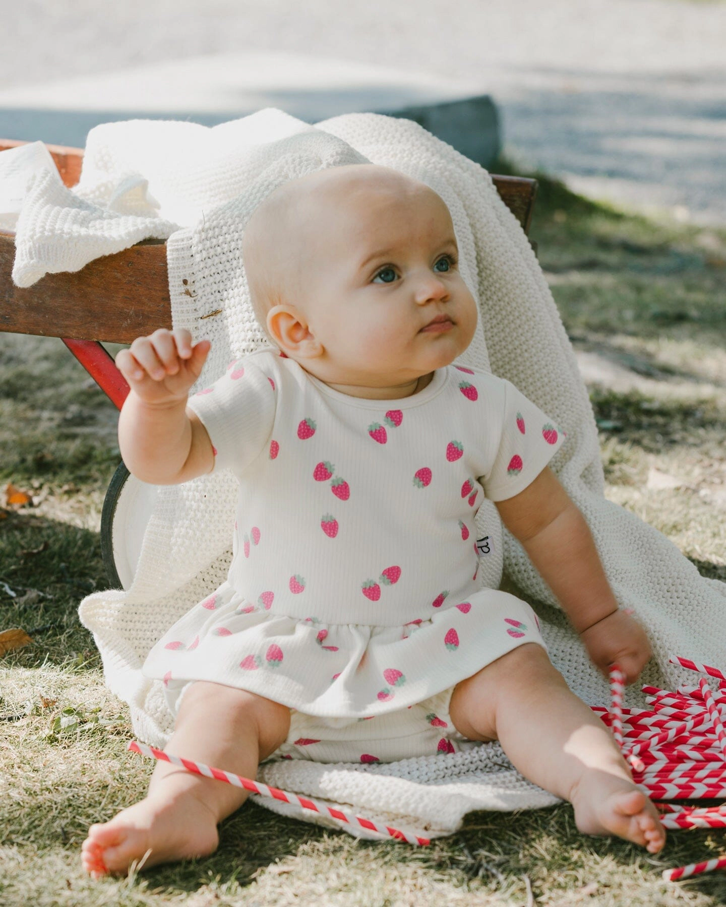 Deux par Deux Girls Cotton Rib Jersey Top and Short Set Printed Strawberries