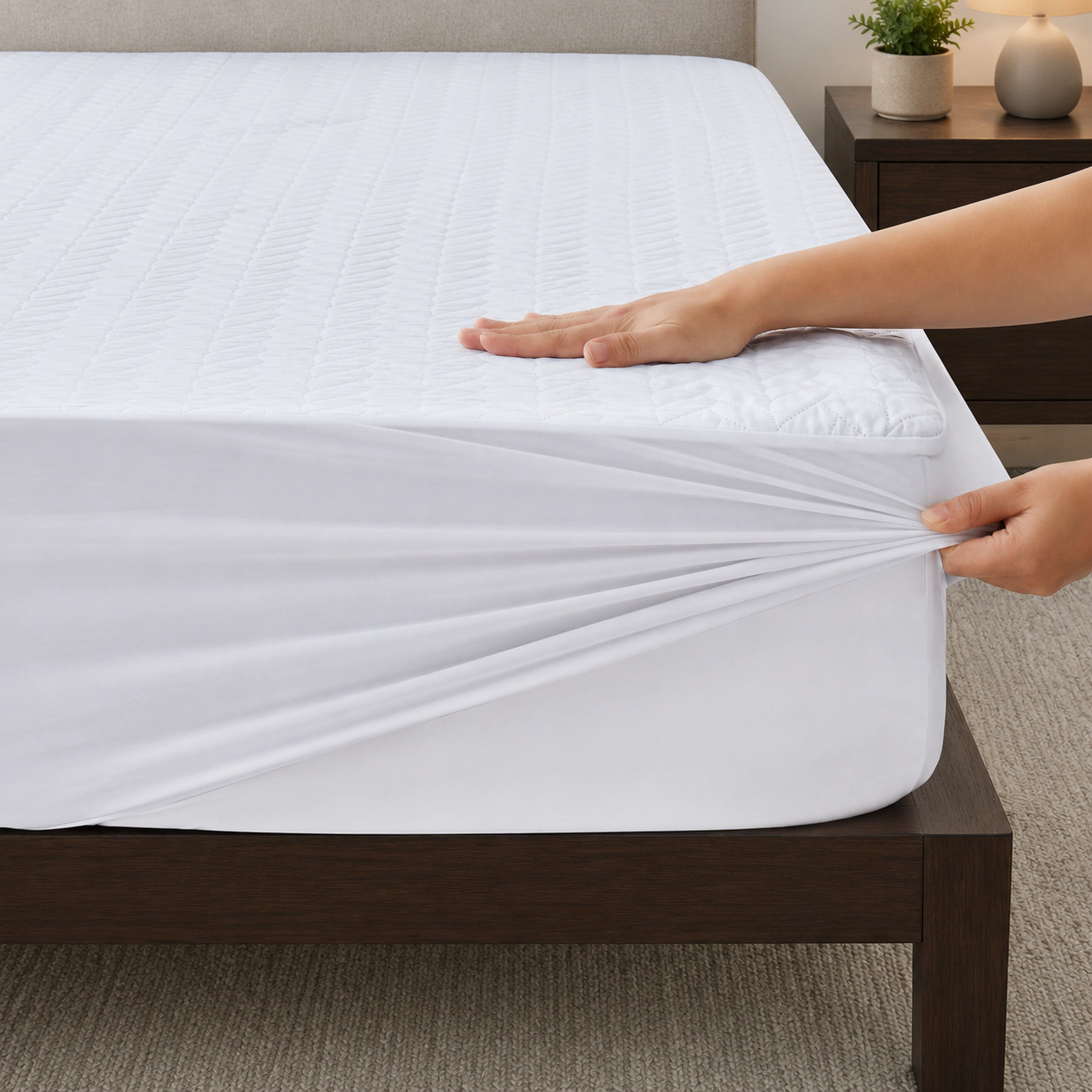 PEACE NEST Ultrasonic Quilted Waterproof Mattress Protector with Leaf Pattern