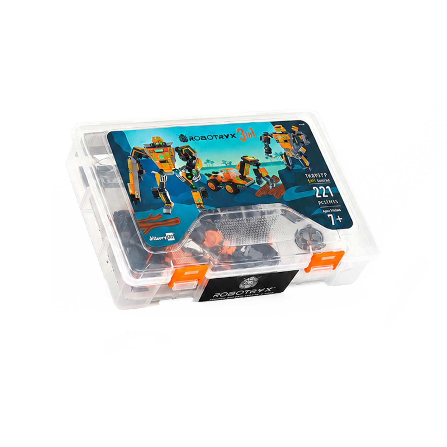 Robotryx Kids Tangryp 3-in-1 Robot Building Set - 221-Piece Orange Mech with Blaster & Claw
