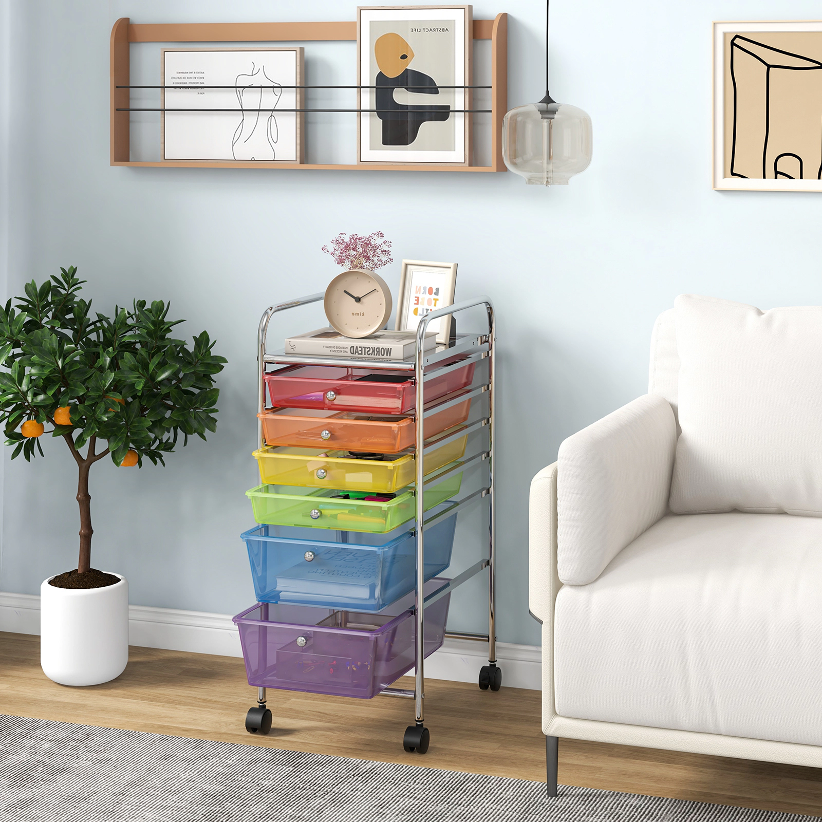 SUGIFT 6-Drawer Rolling Storage Cart with See-Through Plastic Drawers and 2 Locking Casters for Office