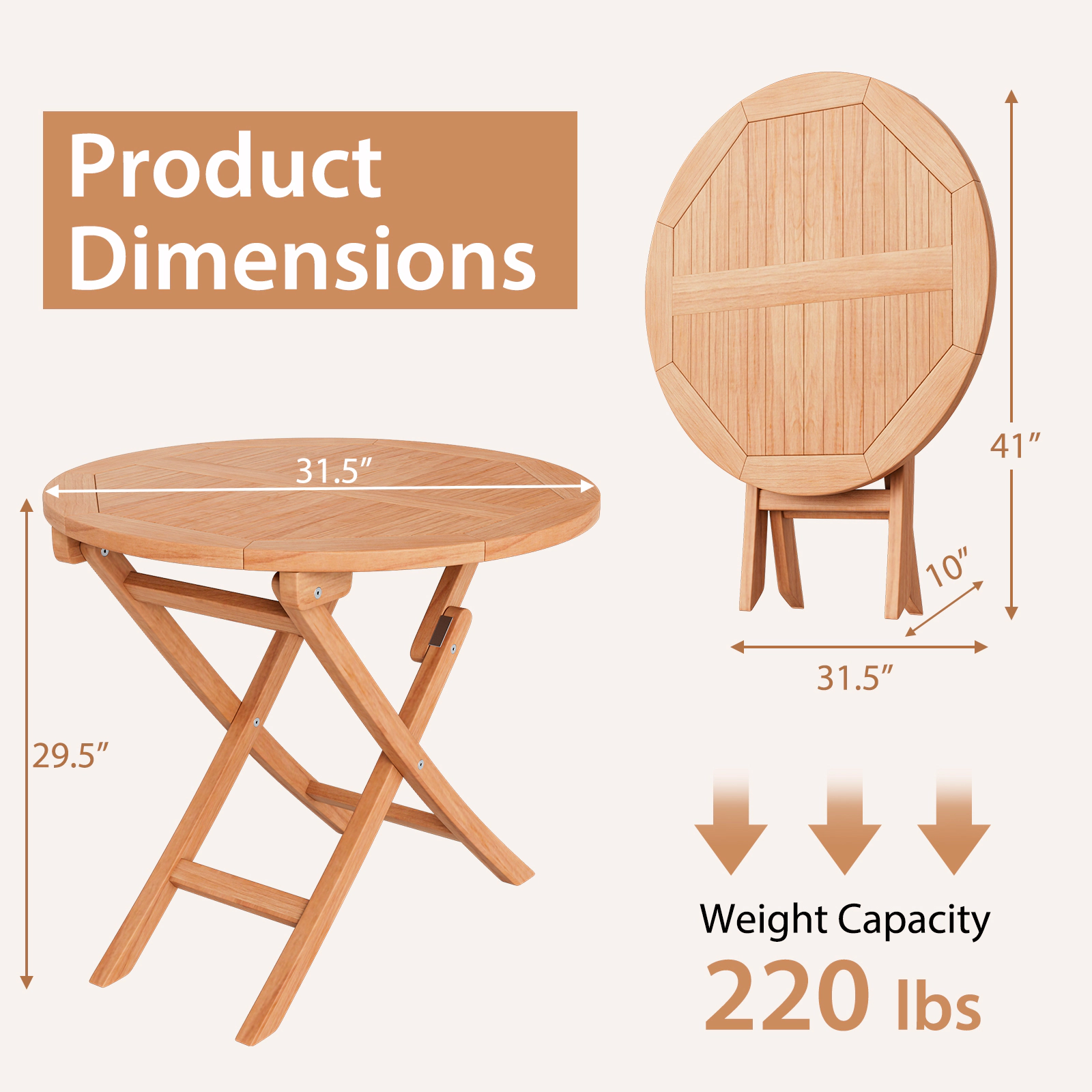 Slickblue 3 Piece Outdoor Bistro Furniture Set Teak Wood Folding Chair Table