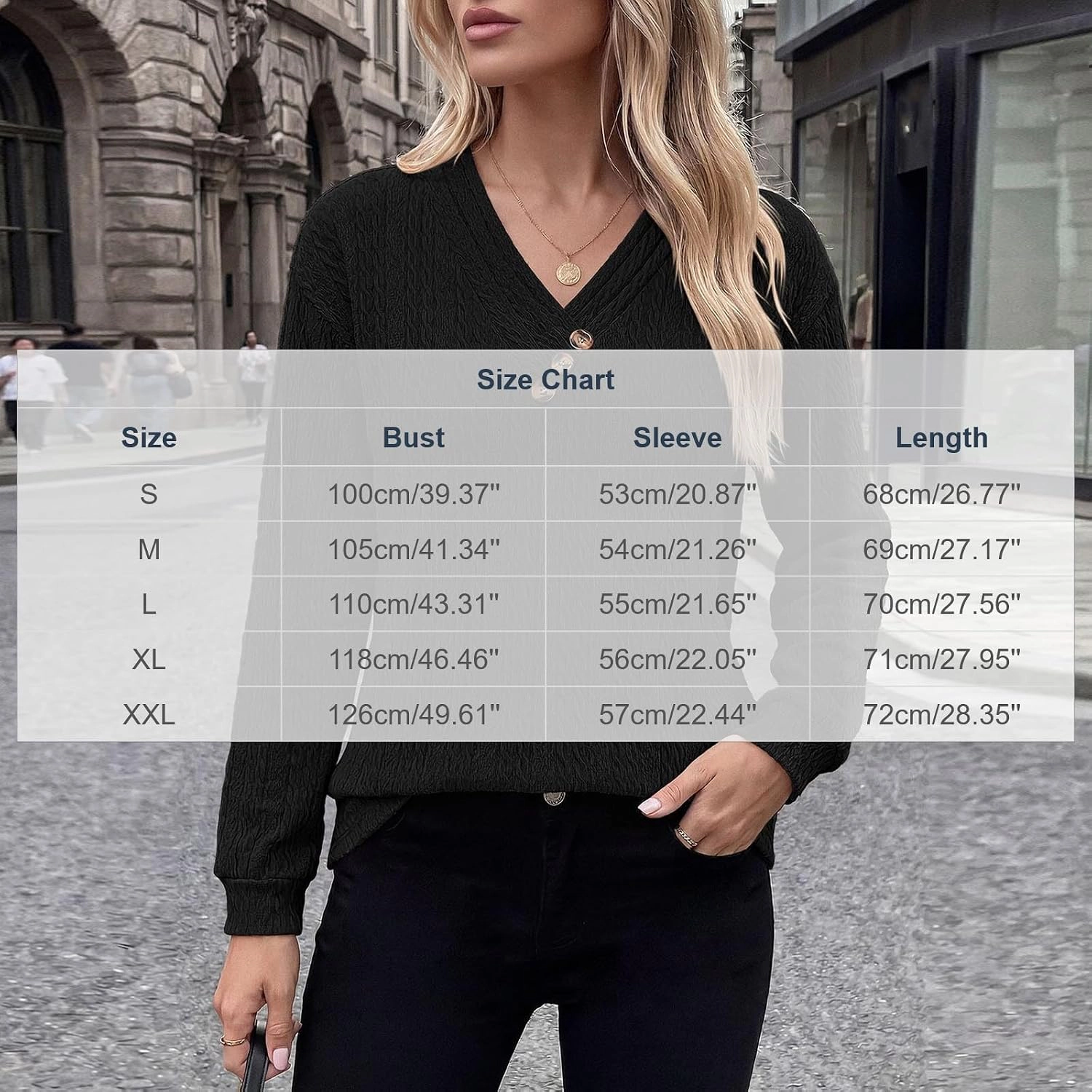 Enchanted Funland Women's Diagonal‑Button V‑Neck Long Sleeve Crinkle Textured Blouse