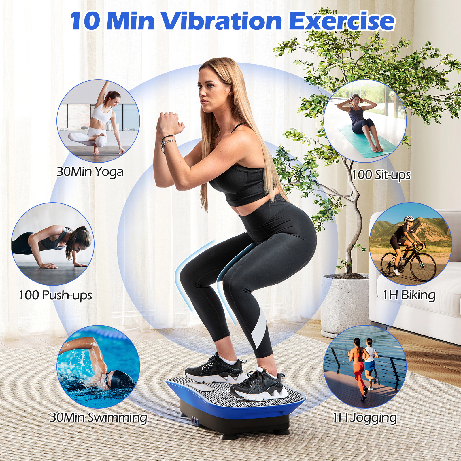 SUGIFT Navy Vibration Plate Exercise Machine with Auto Mode and Remote 20-in W 11-in D 5-in H 330-lb User Capacity