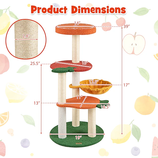 SlickBlue Multi-Level Cat Tower with Fruit-Shaped Perches and Basket