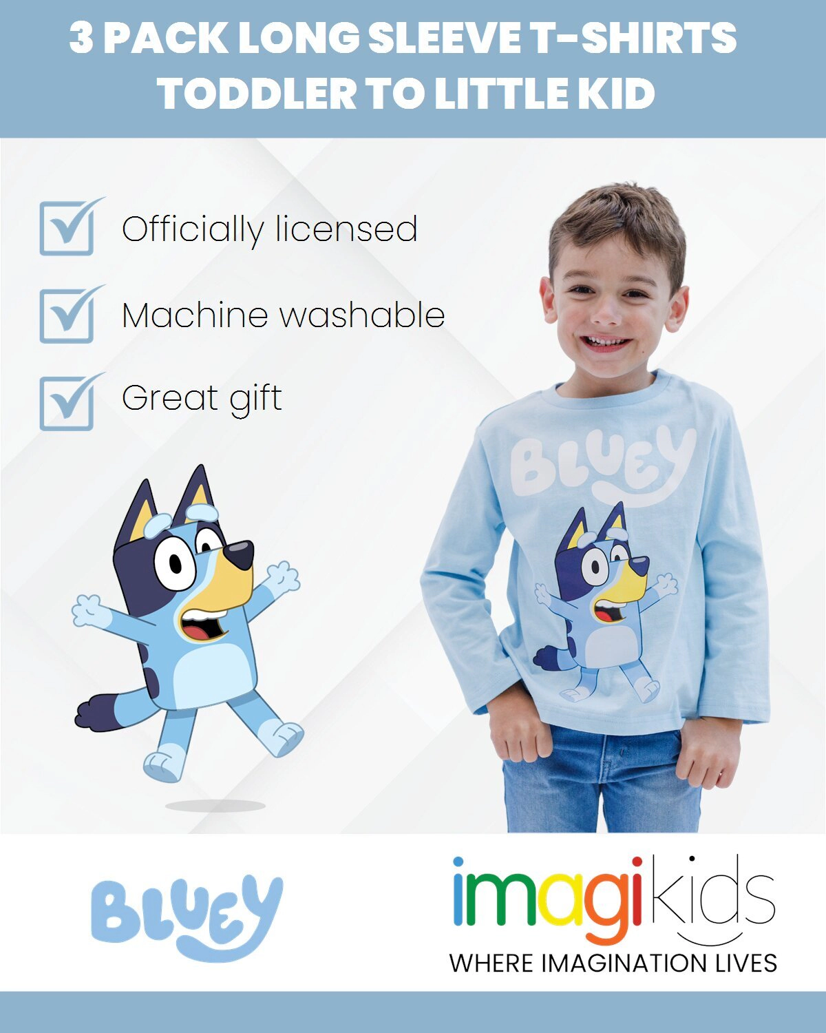 Bluey Boys' 3-Pack Long Sleeve T-Shirts