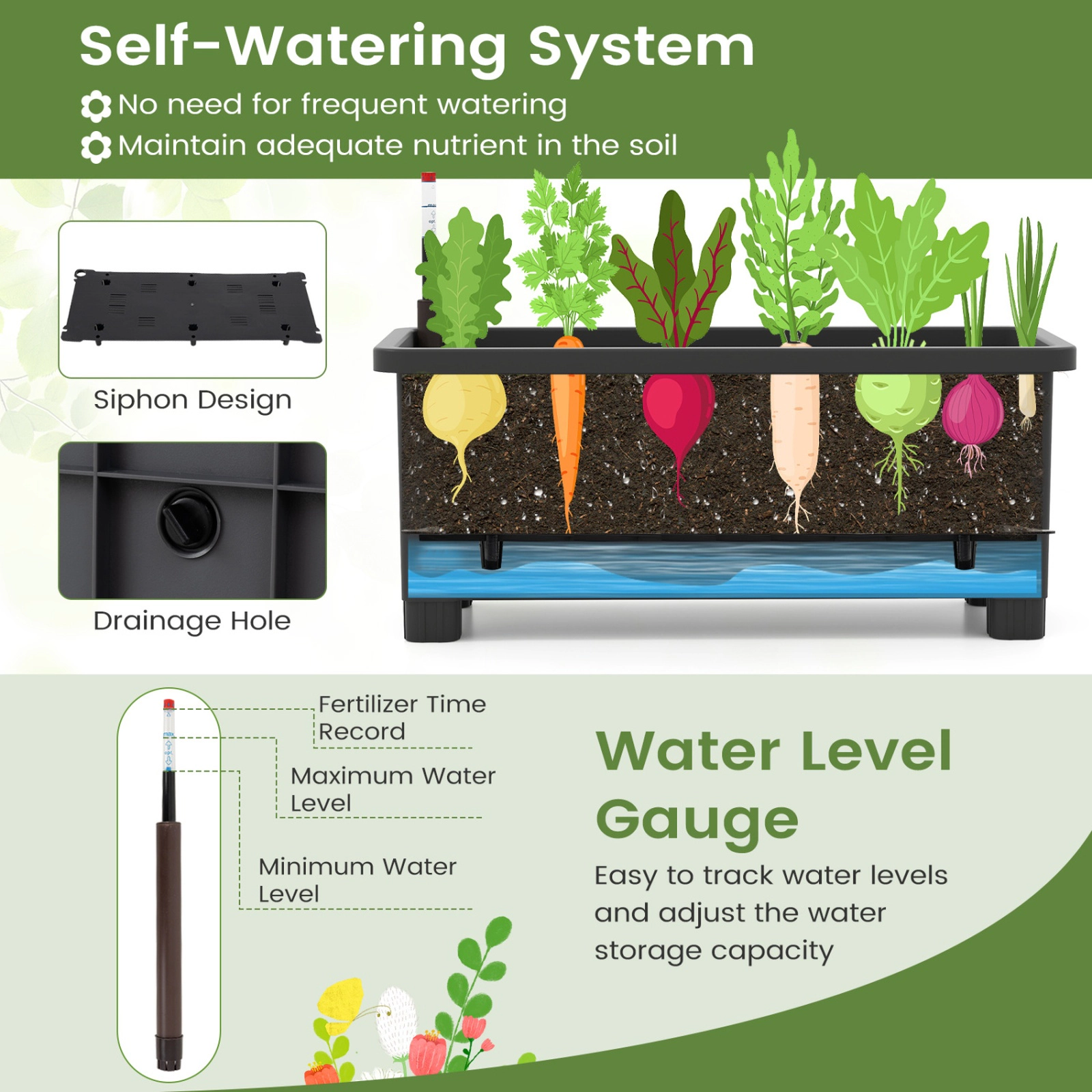 SUGIFT 9.2-gal 66-lb Capacity Self Watering Raised Garden Bed with U-Shape Climbing Trellis and Detachable Legs