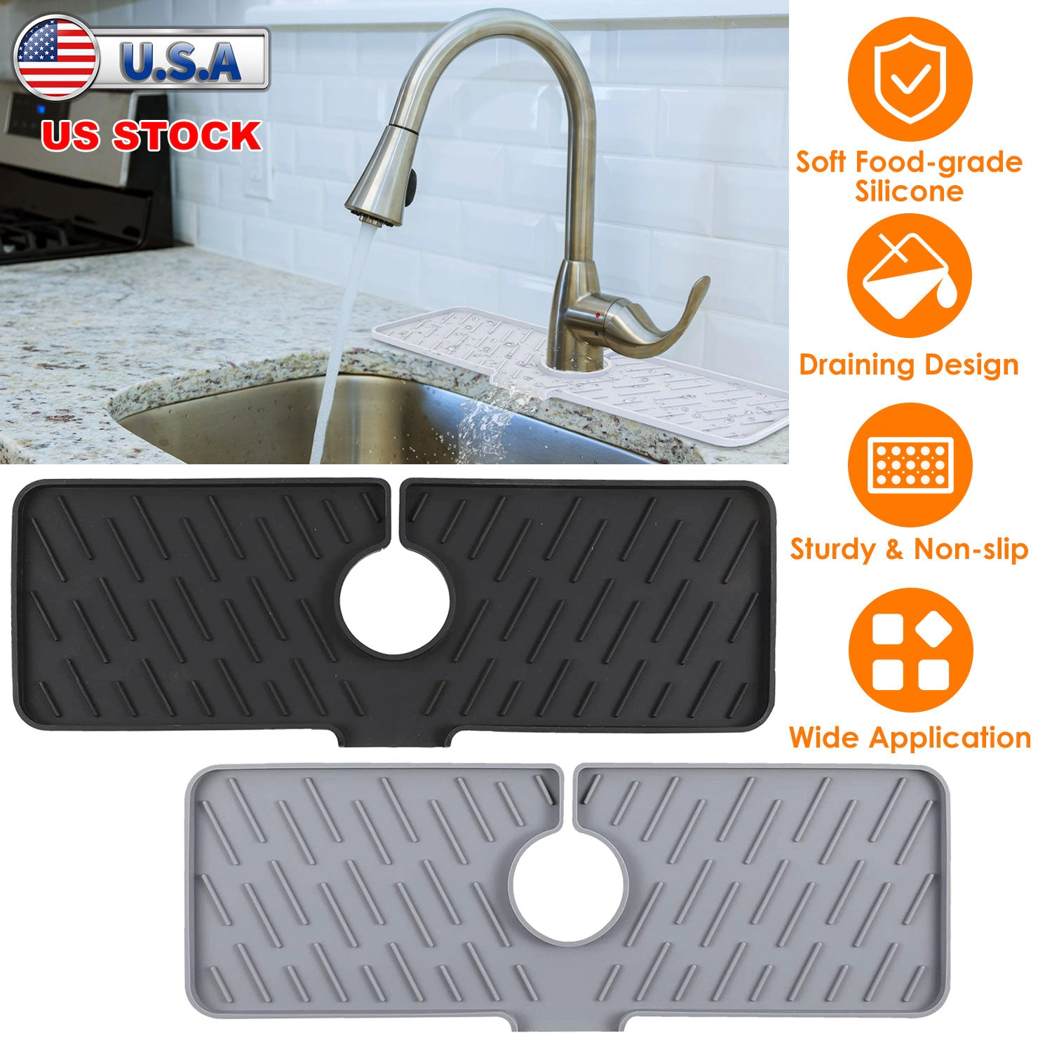 GBruno Silicone Faucet Mat Kitchen Sink Splash Guard