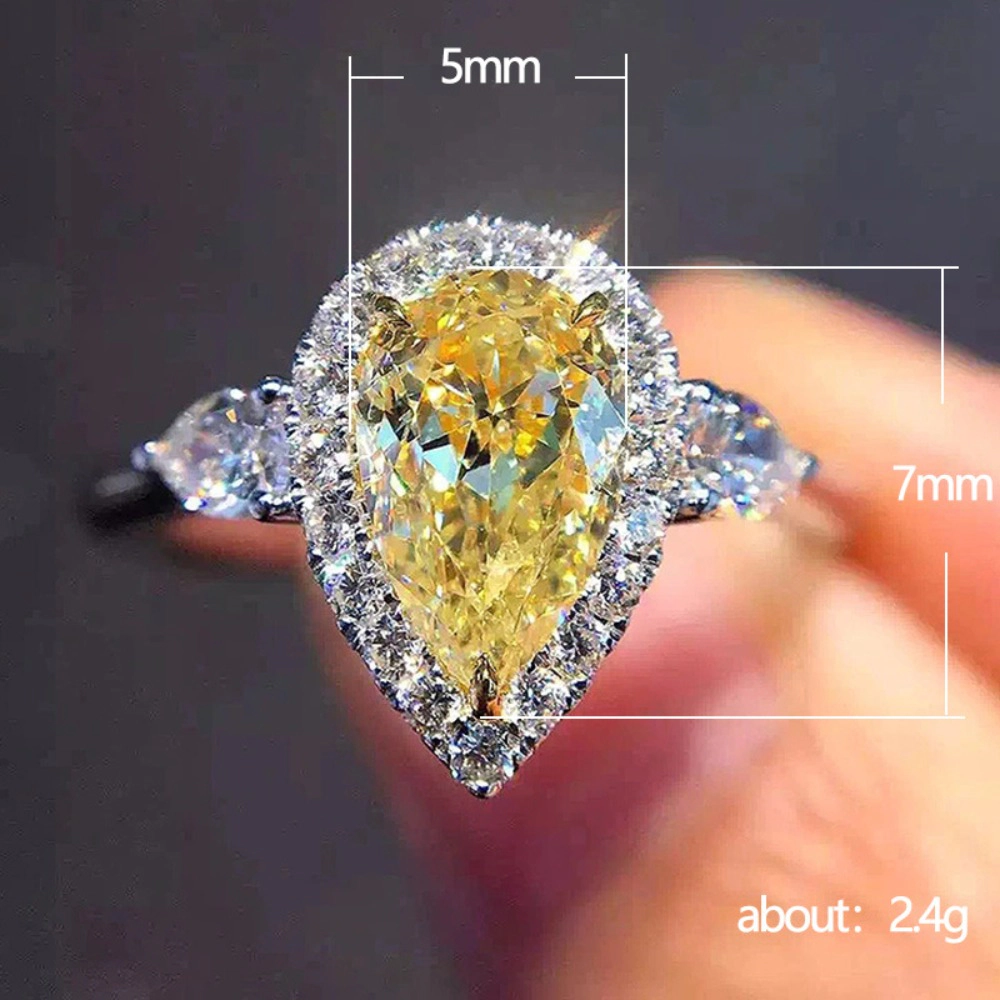 Water Drop Tear Shaped Cubic Zirconia Promise Halo Engagement Promise Eternity Ring