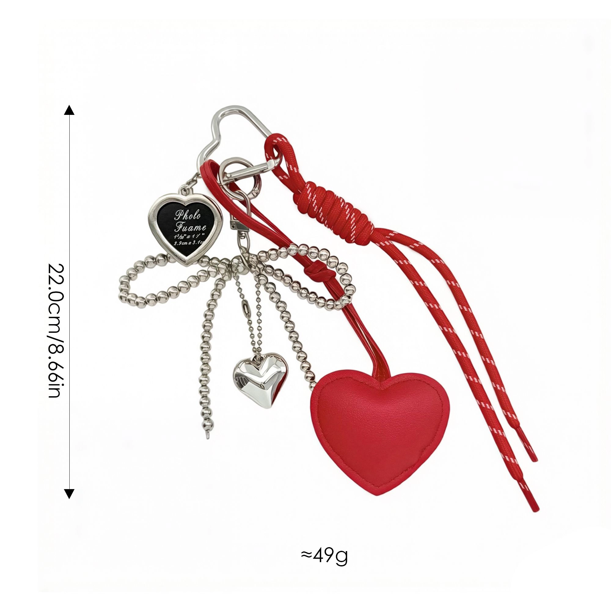 Alilang Women's Heart Bag Charm Keychain with Beaded Bow Accent Clip and Faux Leather Pendant, Red