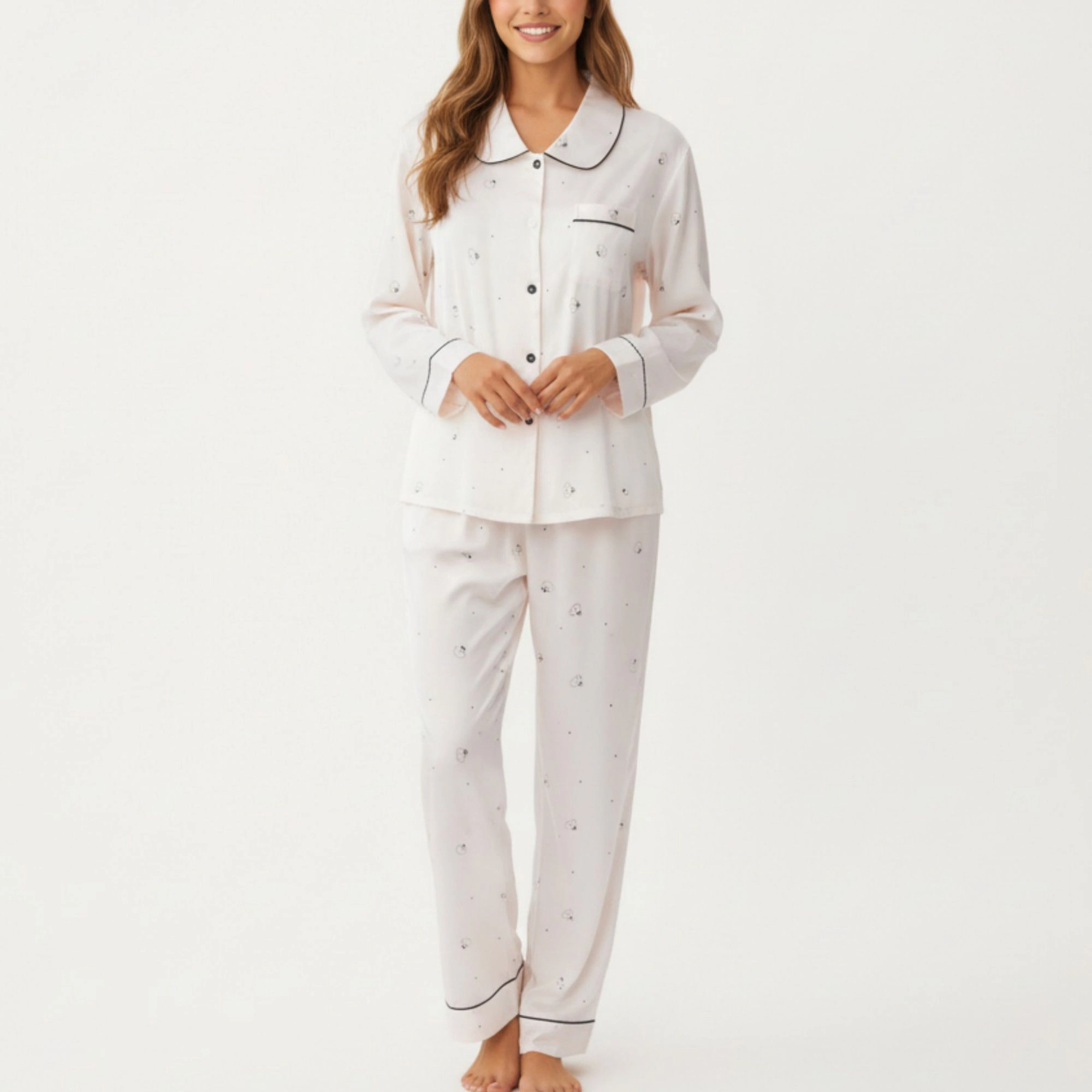 Anna-Kaci Women's 2-Piece Printed Button Front Pajama Top with Contrast Piping and Matching Relaxed Fit Lounge Pants