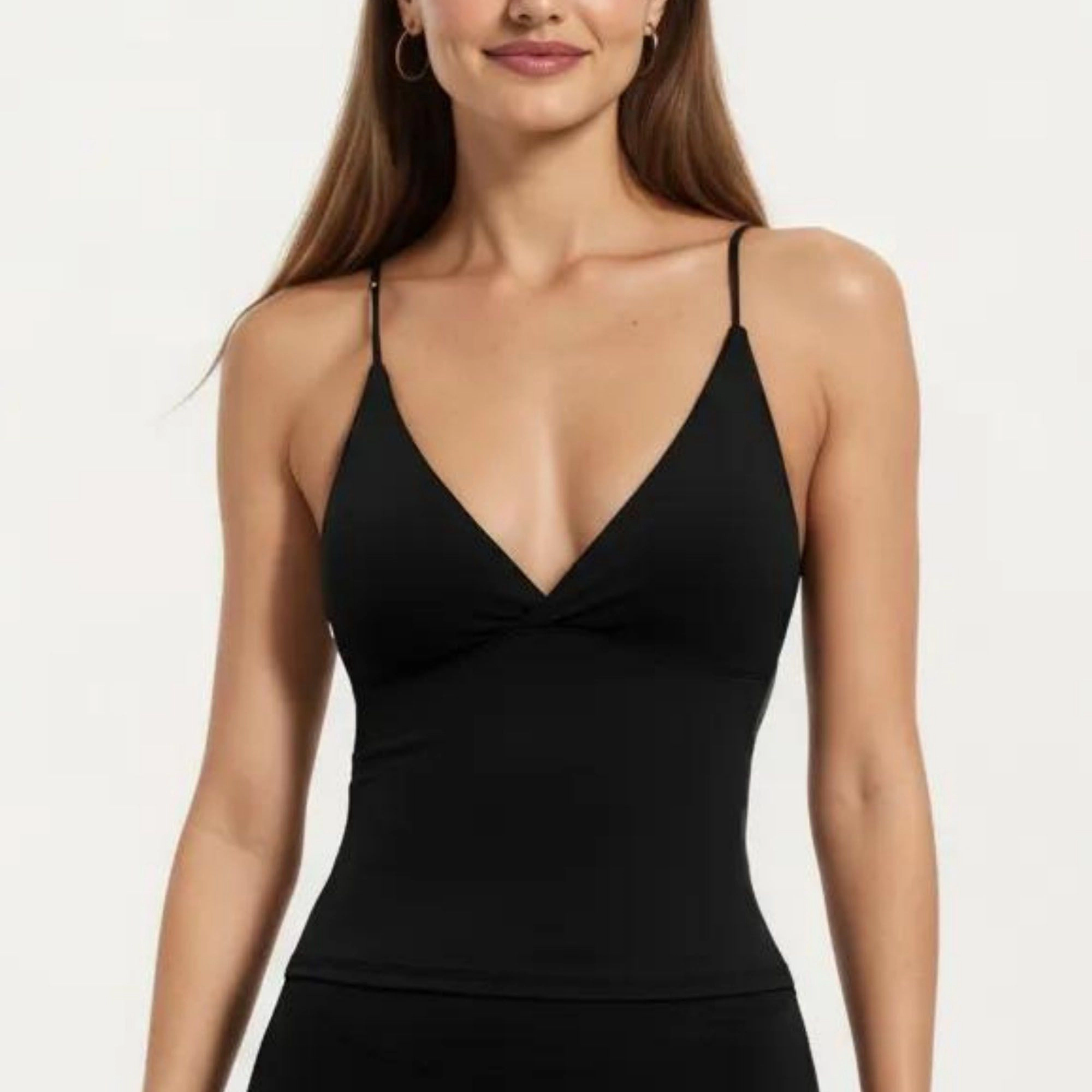 Anna-Kaci Women's V Neck Seamless Active Tank Top with Adjustable Spaghetti Straps and Light Support Built-In Bra
