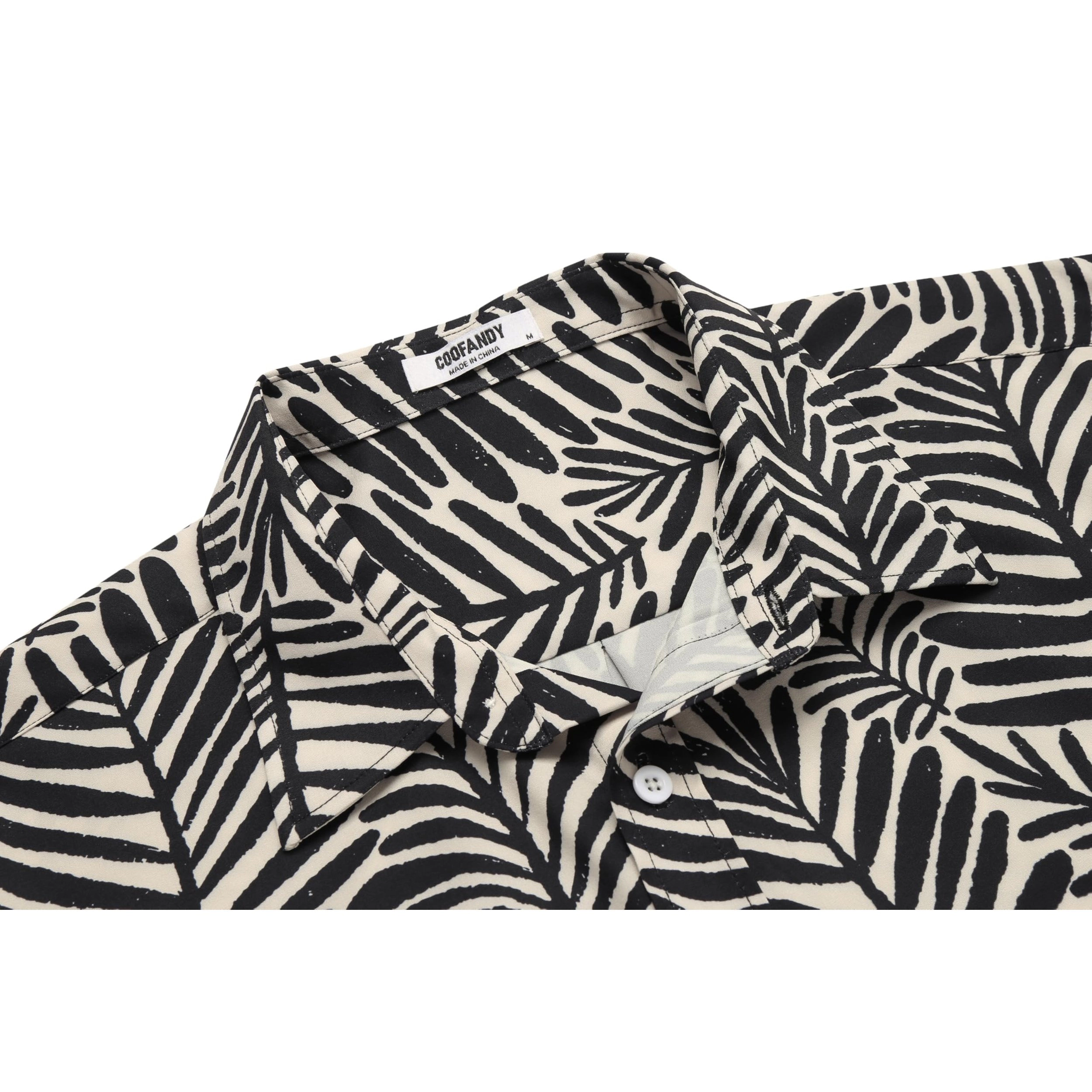 COOFANDY Mens Tropical Leaf Print Shirt Short Sleeve Camp Collar Button Down Tops