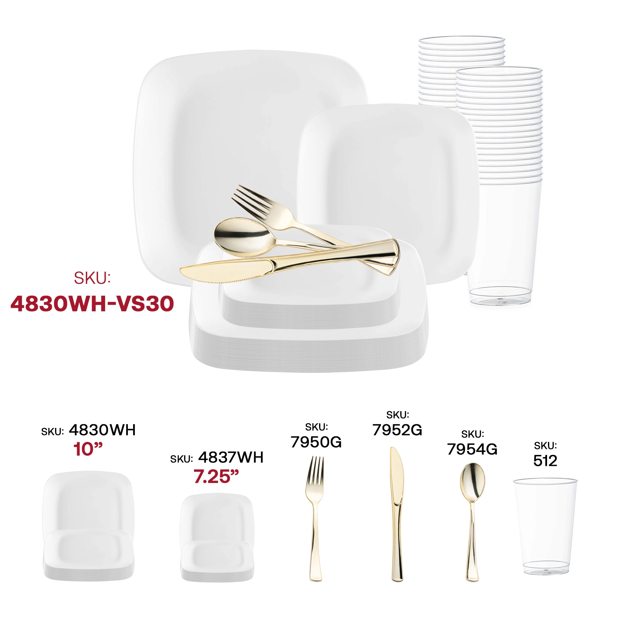 Smarty Had A Party Solid White Flat Rounded Square Disposable Plastic Wedding Value Set