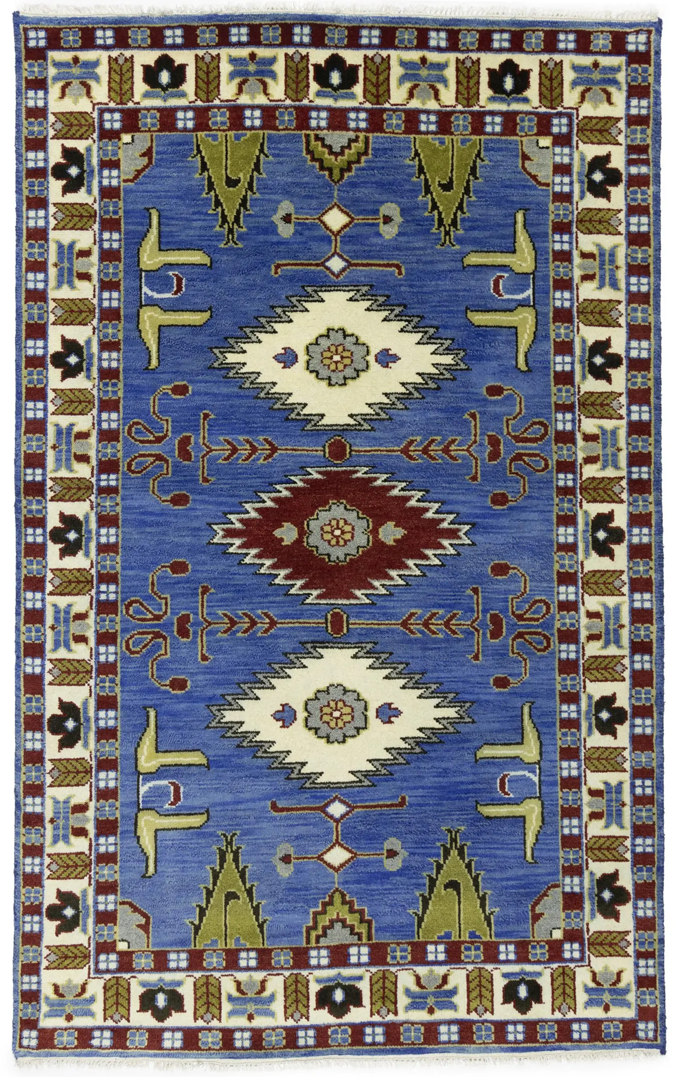 Magic Rugs 5'0 X 8'0 Hand Knotted Kazak Blue Geometric Wool Rug