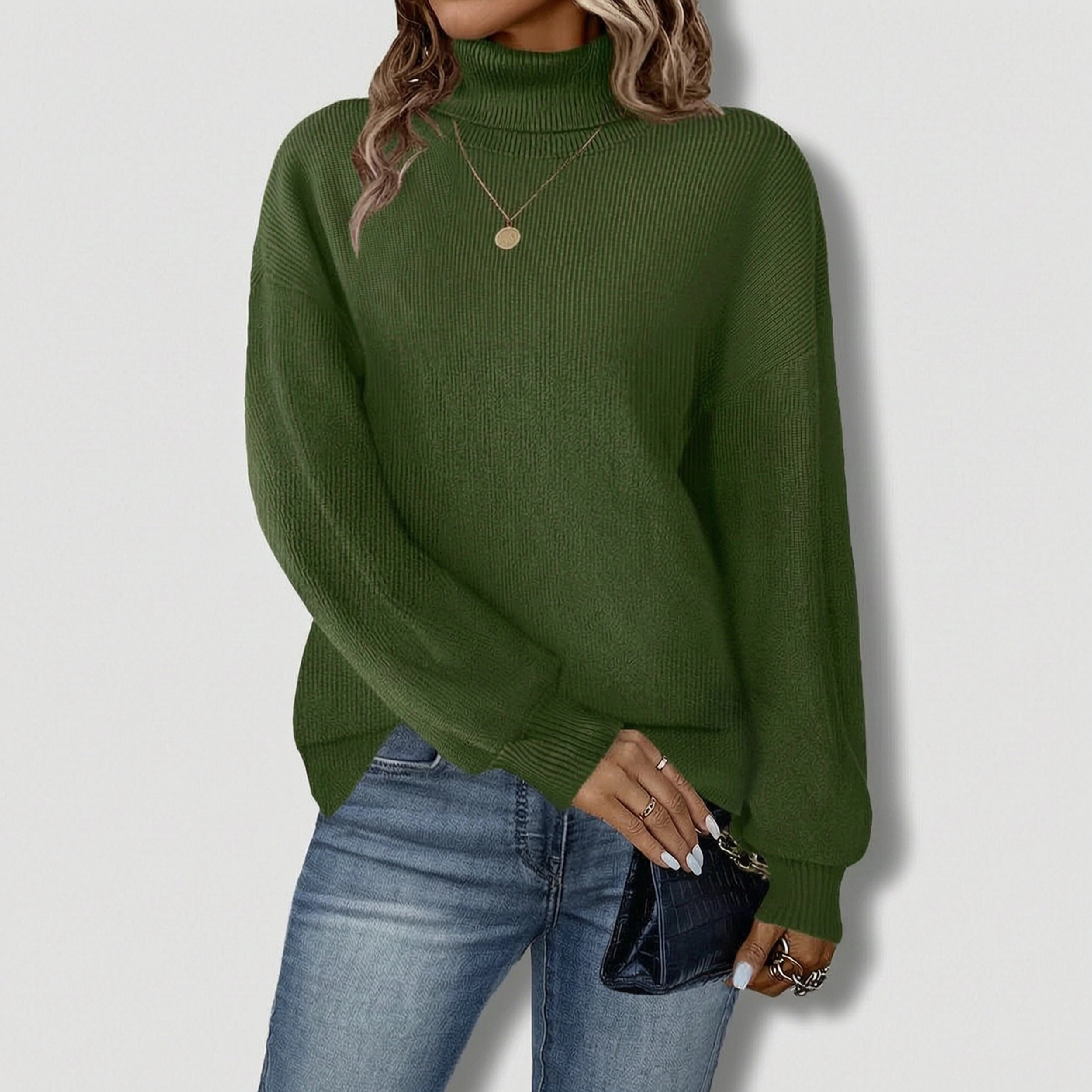 Zeagoo Women's Turtleneck Chunky Knit Side Slit Pullover