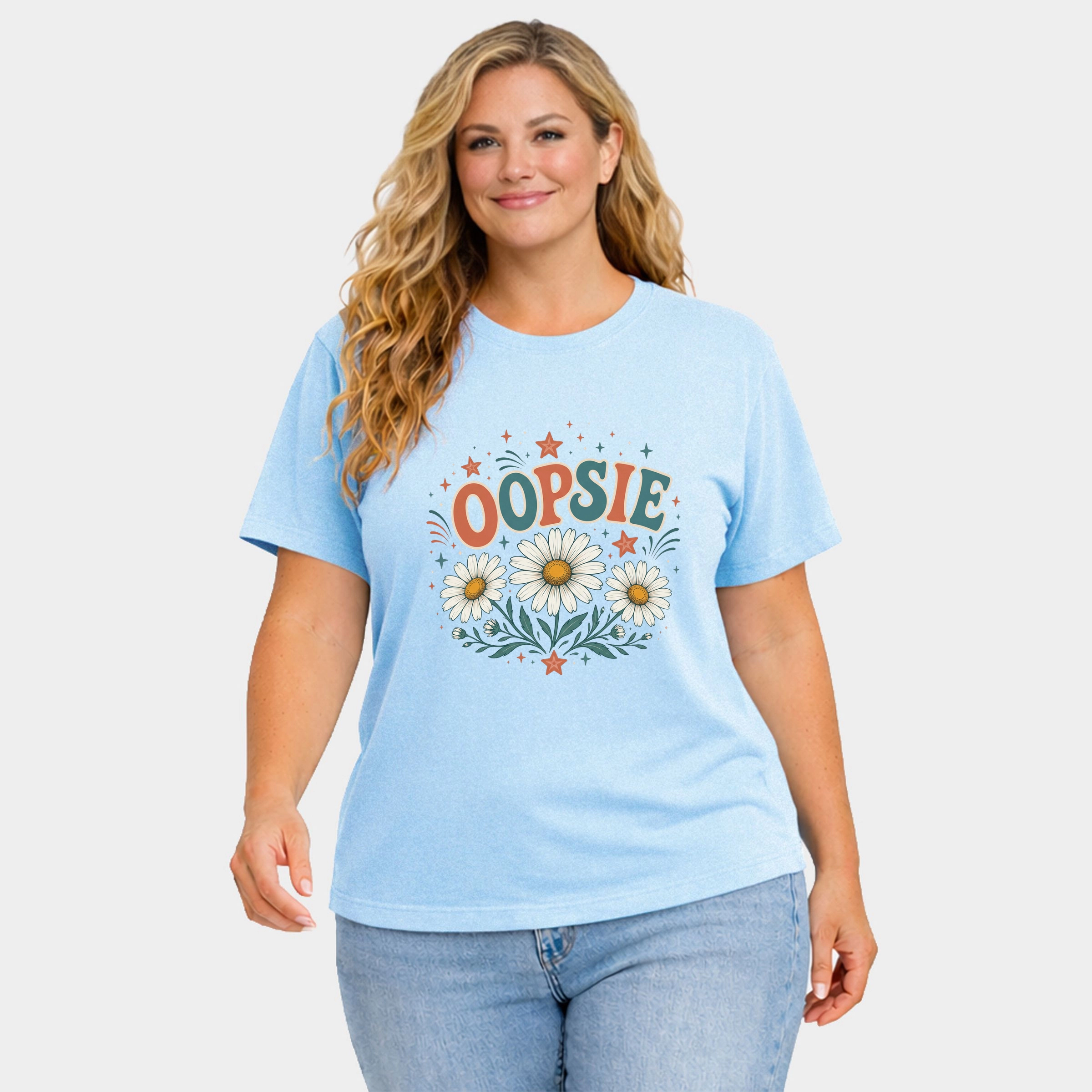 Simply Sage Market - Women's Plus Sized Garment Dyed Graphic T-Shirt Oopsie Daisy Stars