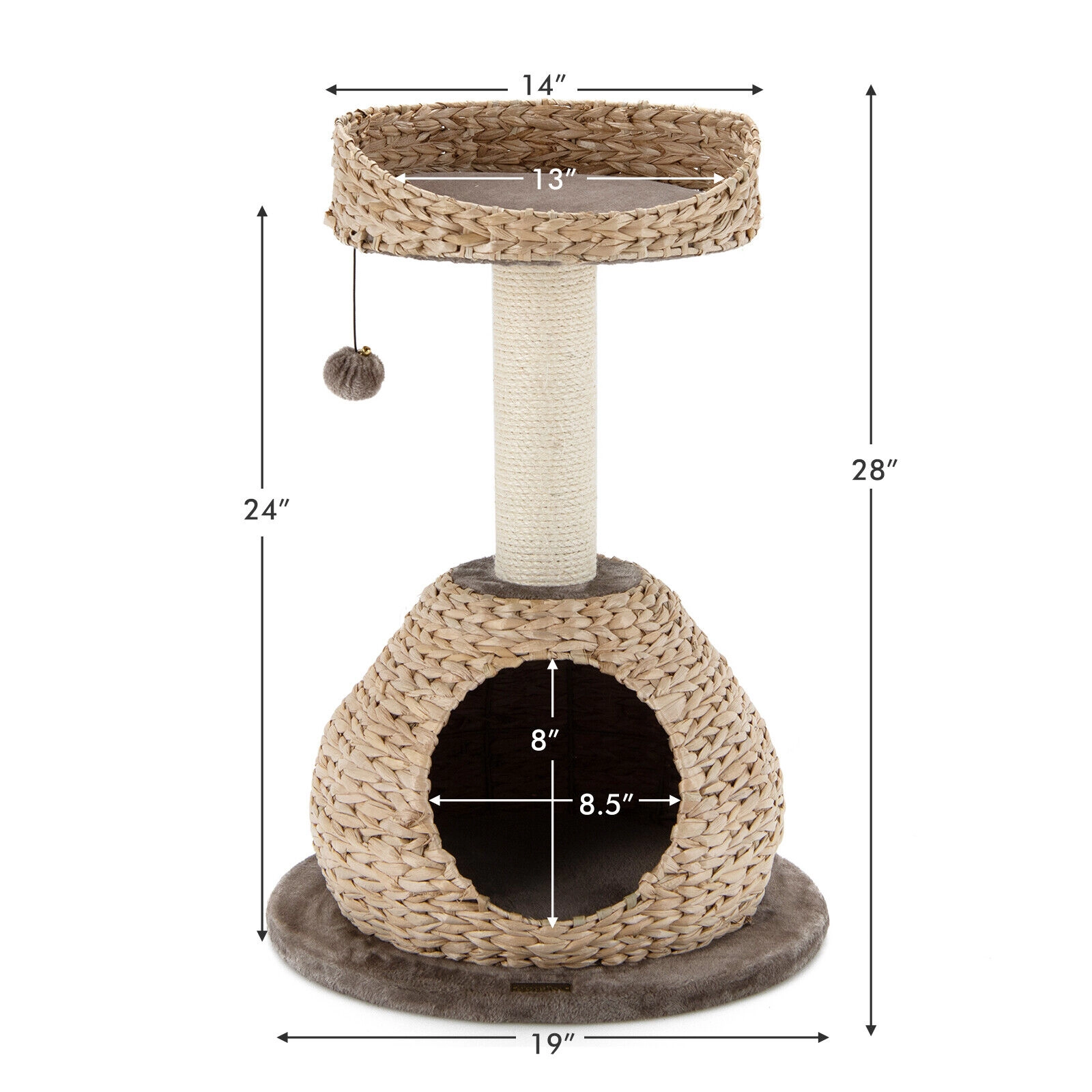SUGIFT Coffee 28 in Hand-Made Cat Tree with Water Hyacinth Weave and Jump Platform