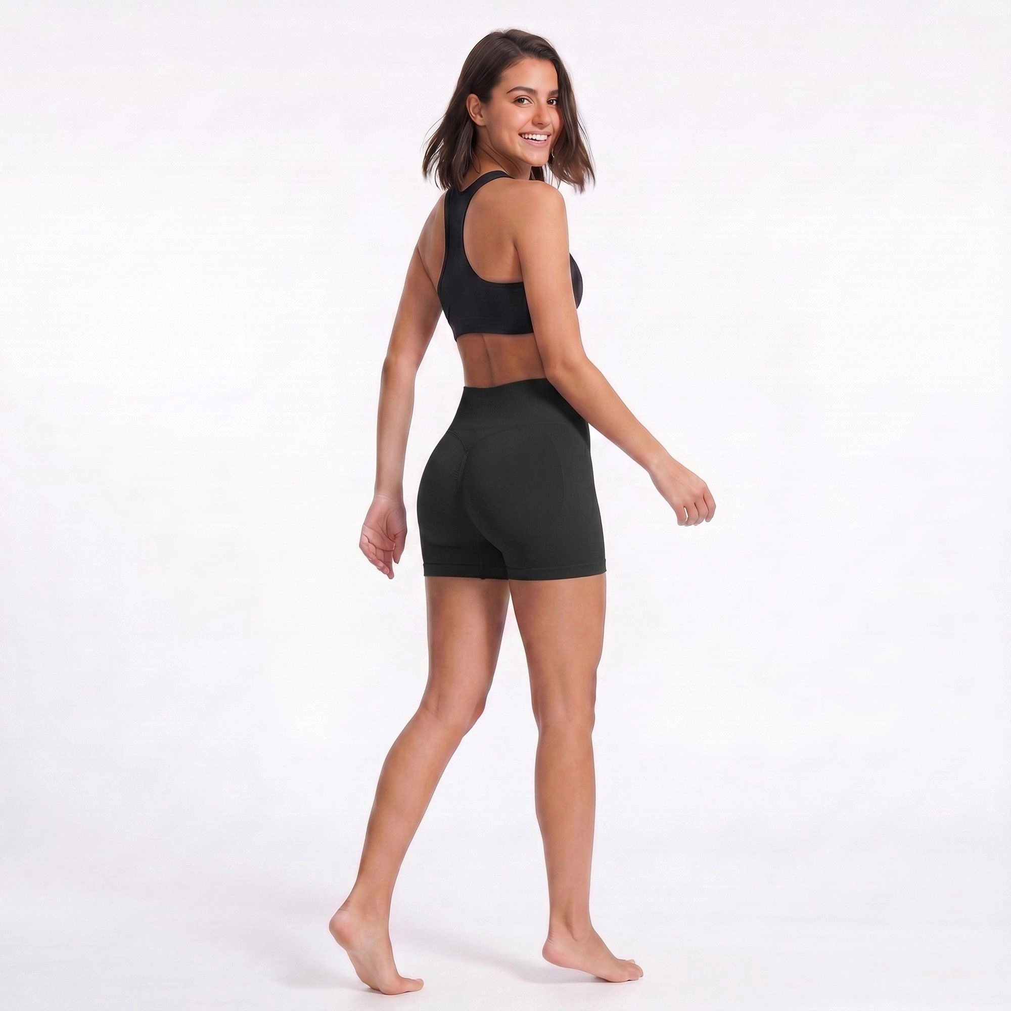 Anna-Kaci Women's High Waist Seamless Workout Shorts Ribbed Waistband Yoga Biker