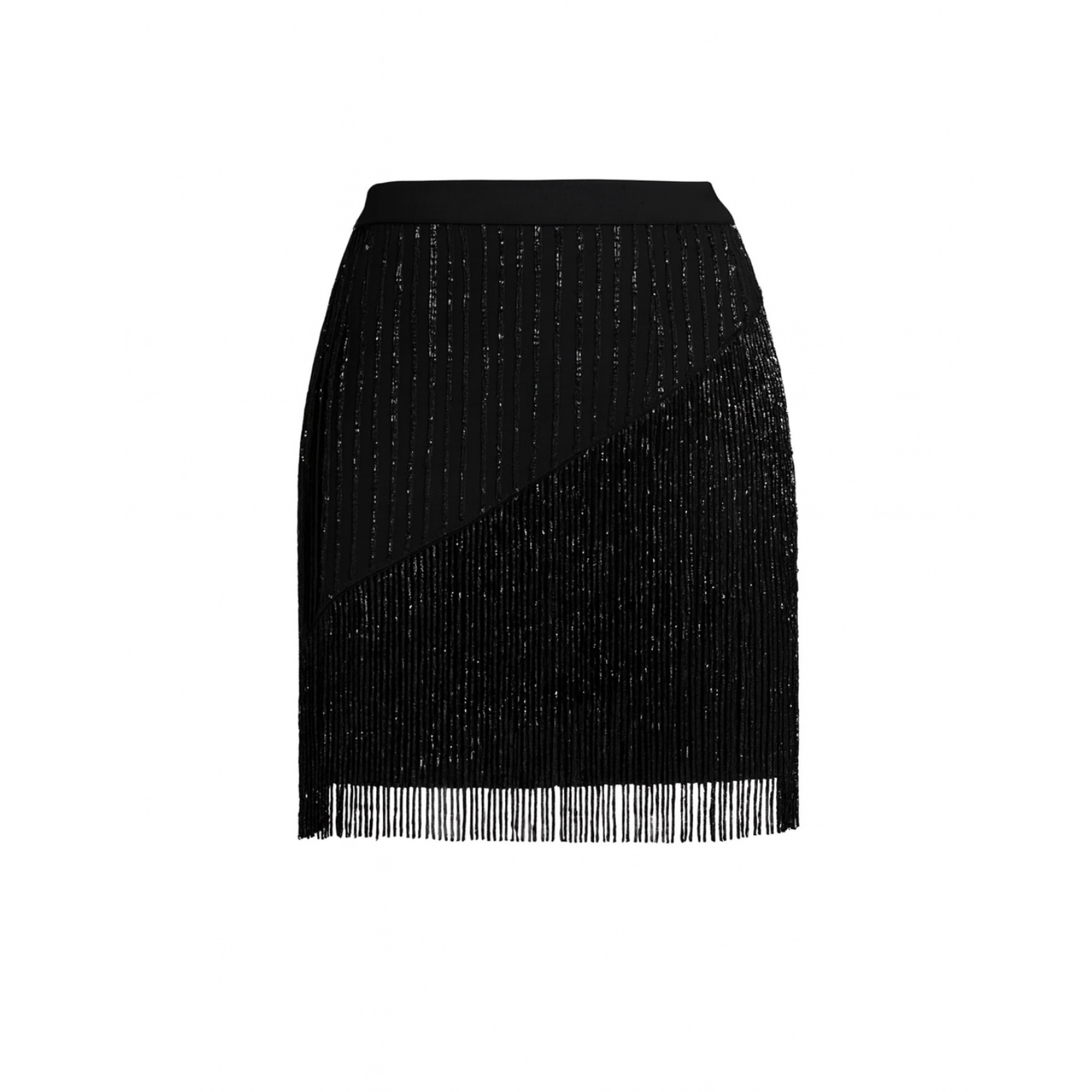 Rose & Nancy Women's Elsa Black Fringe Beaded Mini Skirt